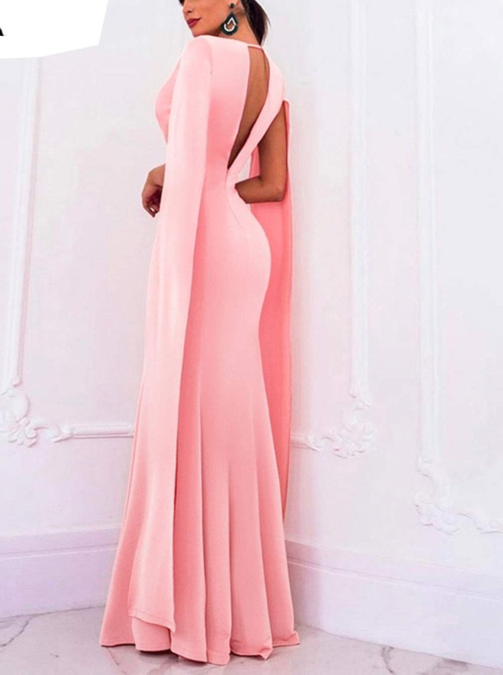 Elegant Women's Long Mermaid Evening Dresses with Double V-Neck & Cape Sleeve - Formal Gowns for Prom, Wedding, Red Carpet & Special Occasions