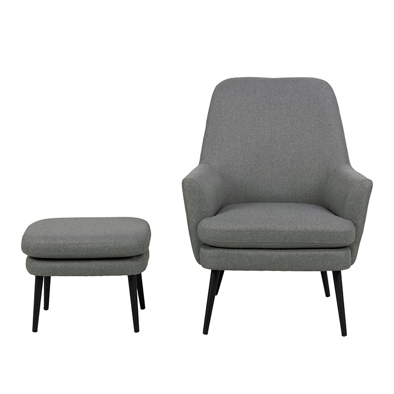 Modern KENDRA Lounge Chair with Footstool - Grey Accent Chair for Living Room, Bedroom, or Office - Comfortable Reading & Relaxation Chair for Home Decor