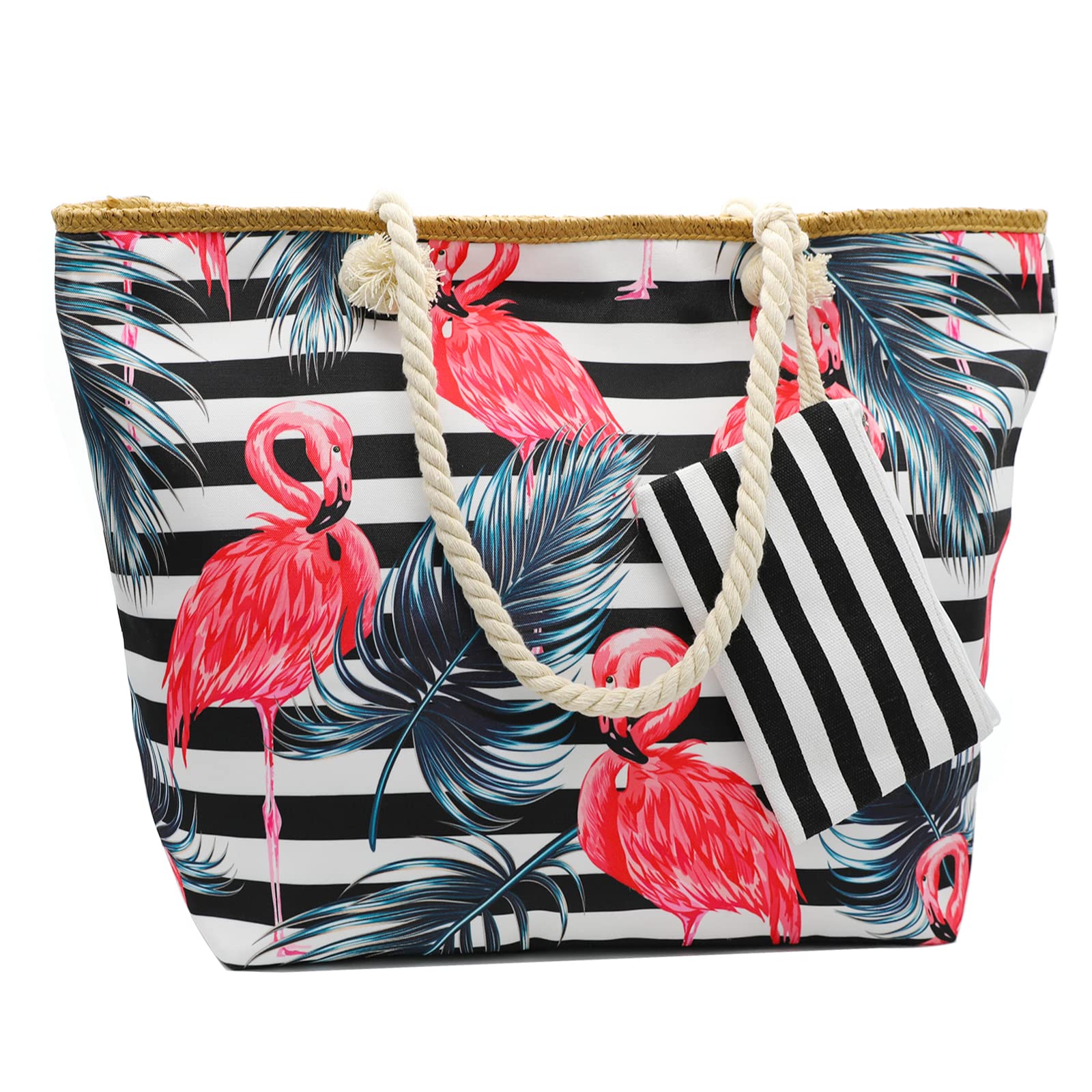 Straw Beach Tote Bag for Women with Zipper - Gym, Pool & Travel