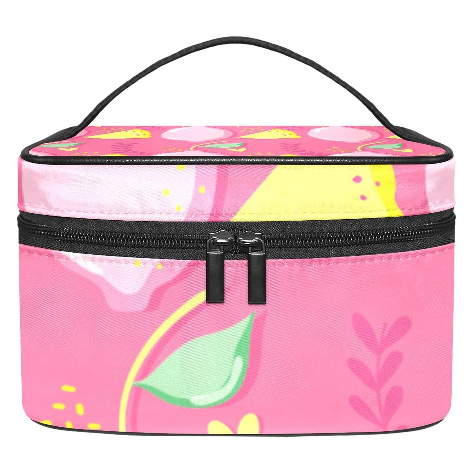 Pink Lemons Pattern Makeup Bag - Pastel Fruit Cosmetic Pouch with Zipper for Women & Girls | Travel Organizer, Gym Essentials, Daily Beauty Storage