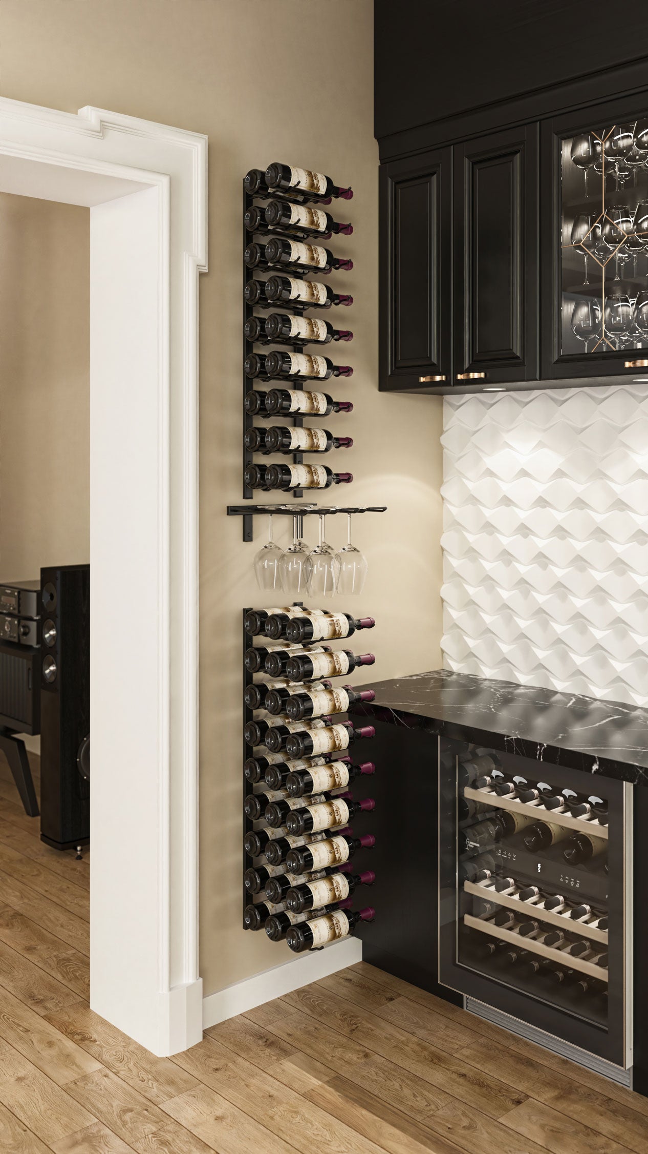 VintageView Stemware Rack - Holds 2 to 6 Wine Glasses - Wall Mounted Glass Holder for Kitchen, Bar & Dining Room Storage