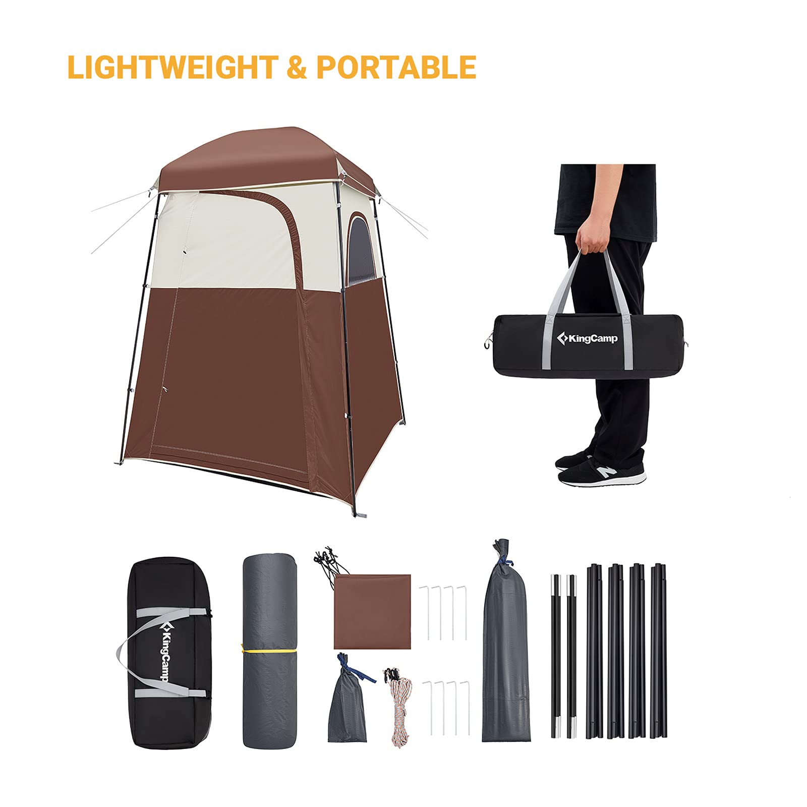 KingCamp Portable Camping Shower Tent with Waterproof Shower Bag - Outdoor Privacy Shelter for Camping, Beach, Hiking & Backpacking