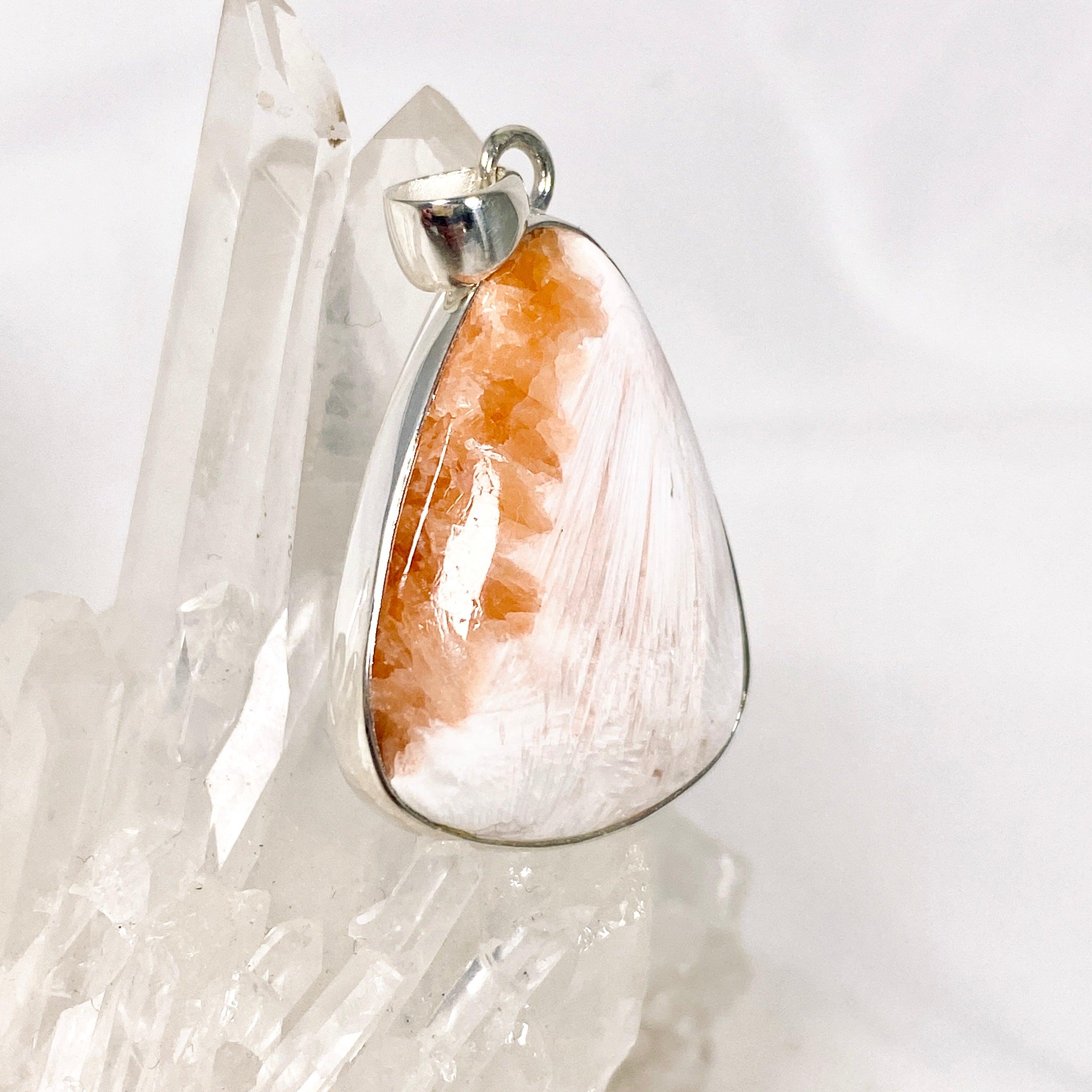 Scolecite Teardrop Pendant Necklace KPGJ3811 - Natural Crystal Healing Jewelry for Meditation & Energy Balancing