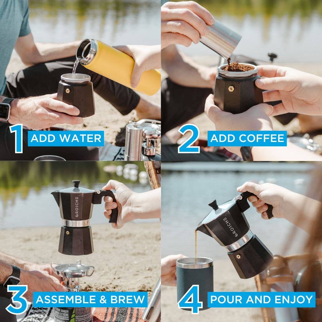 GROSCHE MILANO Stovetop Espresso Maker - 3 Cup Italian Moka Pot, BPA-Free Aluminum Coffee Maker for Gas & Electric Stoves - Perfect for Home, Office & Camping Brewing