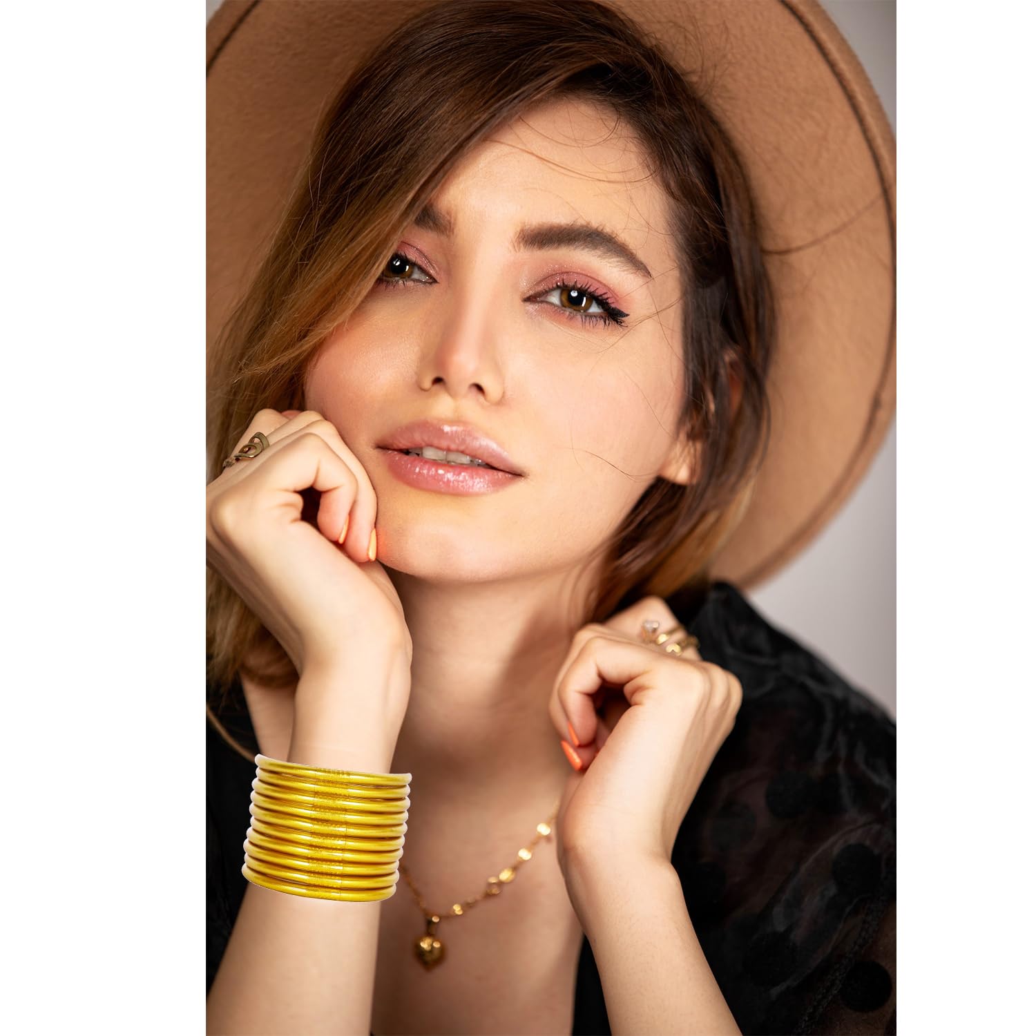 Glitter Jelly Bangle Bracelet Set - Gold Powder Lined Fashion Jewelry for Women - Lightweight Cute Bracelets for Everyday Wear, Parties & Gifts