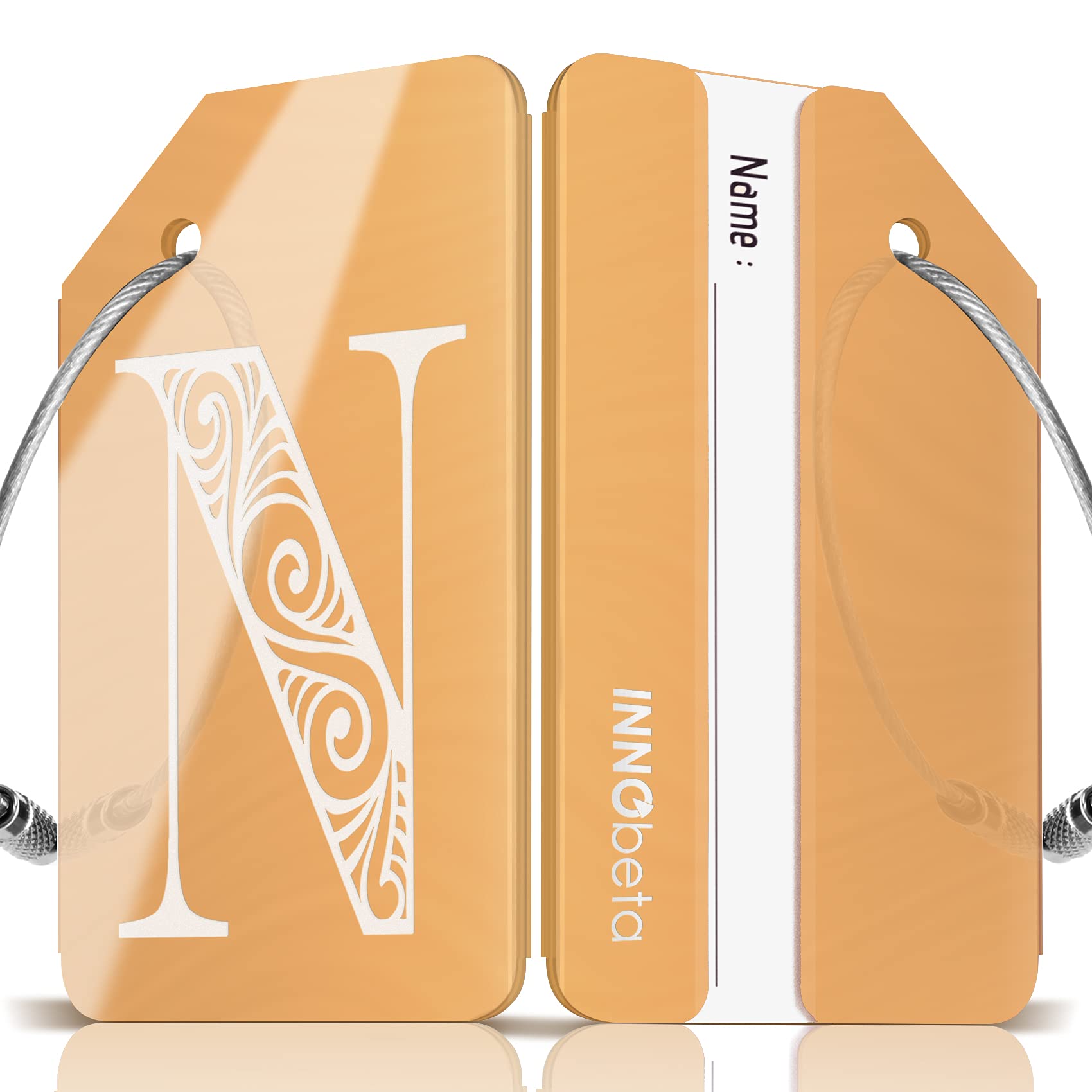 INNIbeta Stainless Steel Luggage Tag with Rose Gold Letter N - Durable Personalized Name Tag for Travel Bags (1 Piece) - Perfect for Suitcases, Backpacks & Carry-Ons