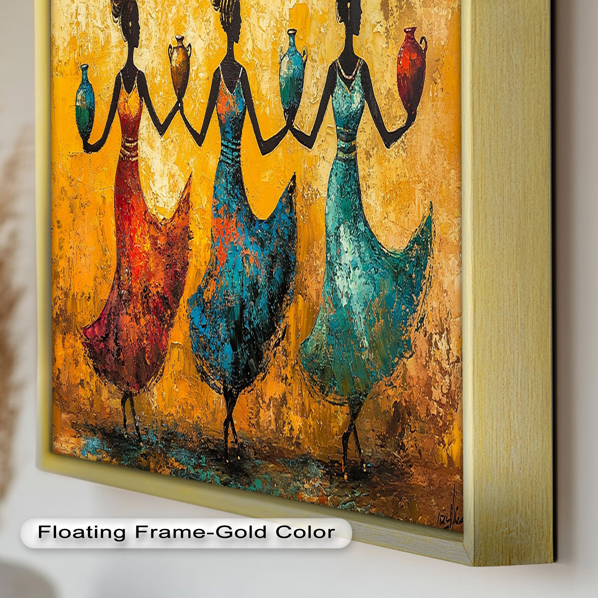 African Dance Wall Art - Handmade Women Oil Painting for Living Room & Bedroom Decor