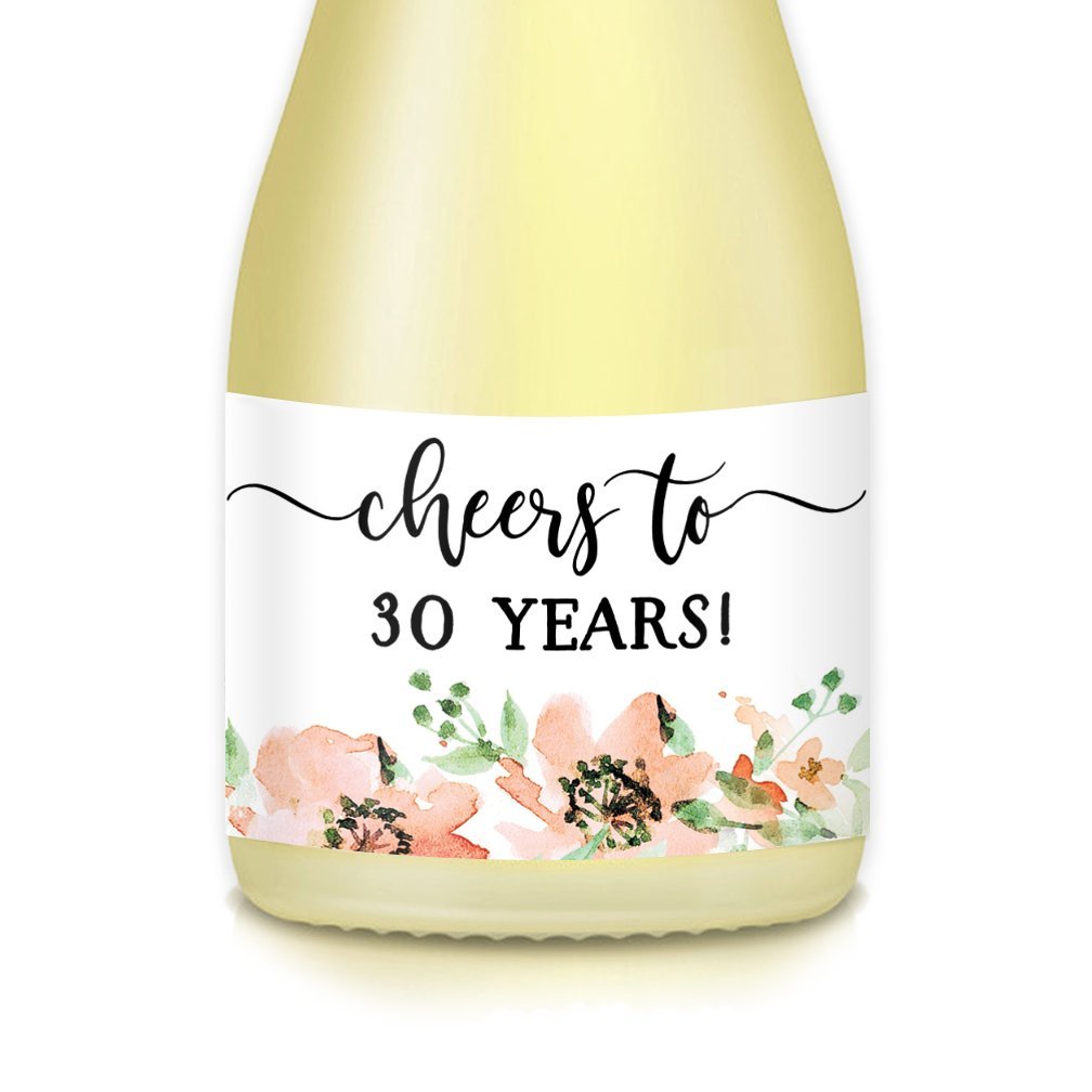 30th Birthday Party Decorations - Mini Wine Bottle Labels & Champagne Decals for Women (Set of 20, 3.5