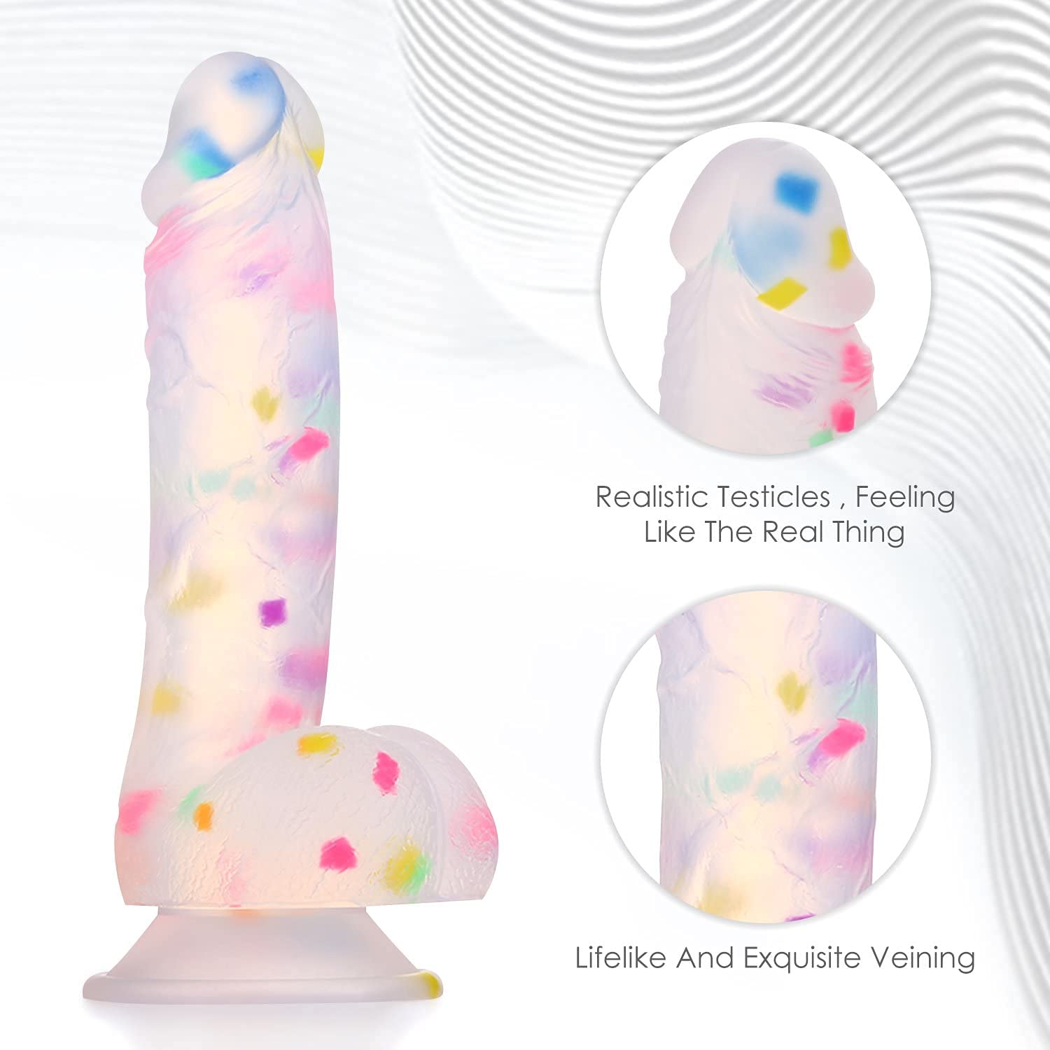 Realistic 7.6 Inch Clear Silicone Confetti Dildo with Strong Suction Cup - Adult Sex Toy for Women, Couples Play, Solo Pleasure & Bachelorette Parties