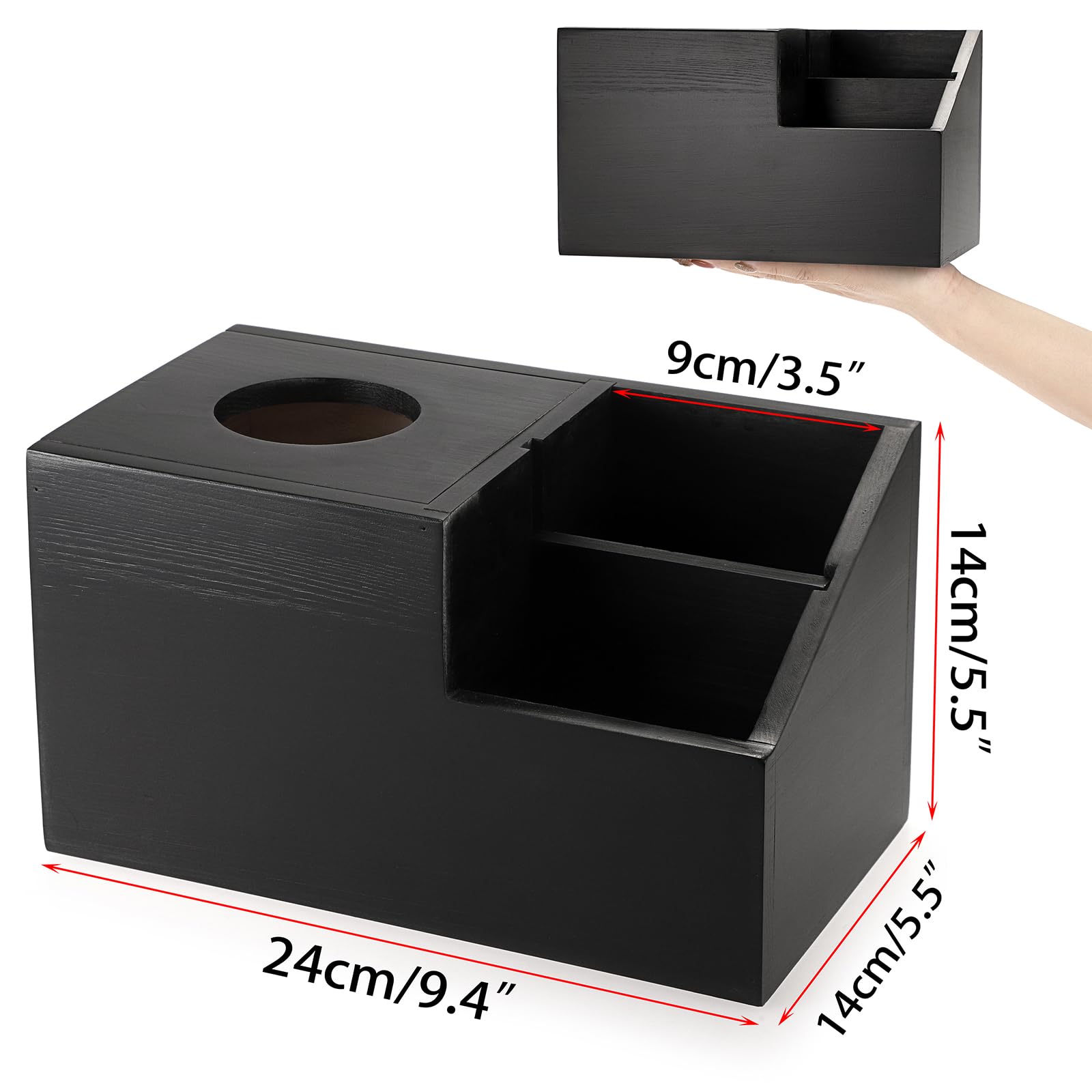 Rustic Wooden Tissue Box Cover with Hinged Lid & Storage - Multi-Functional Square Tissue Holder for Living Room, Bathroom, Bedroom, Kitchen & Office - Perfect for Home Decor and Organization (Black)