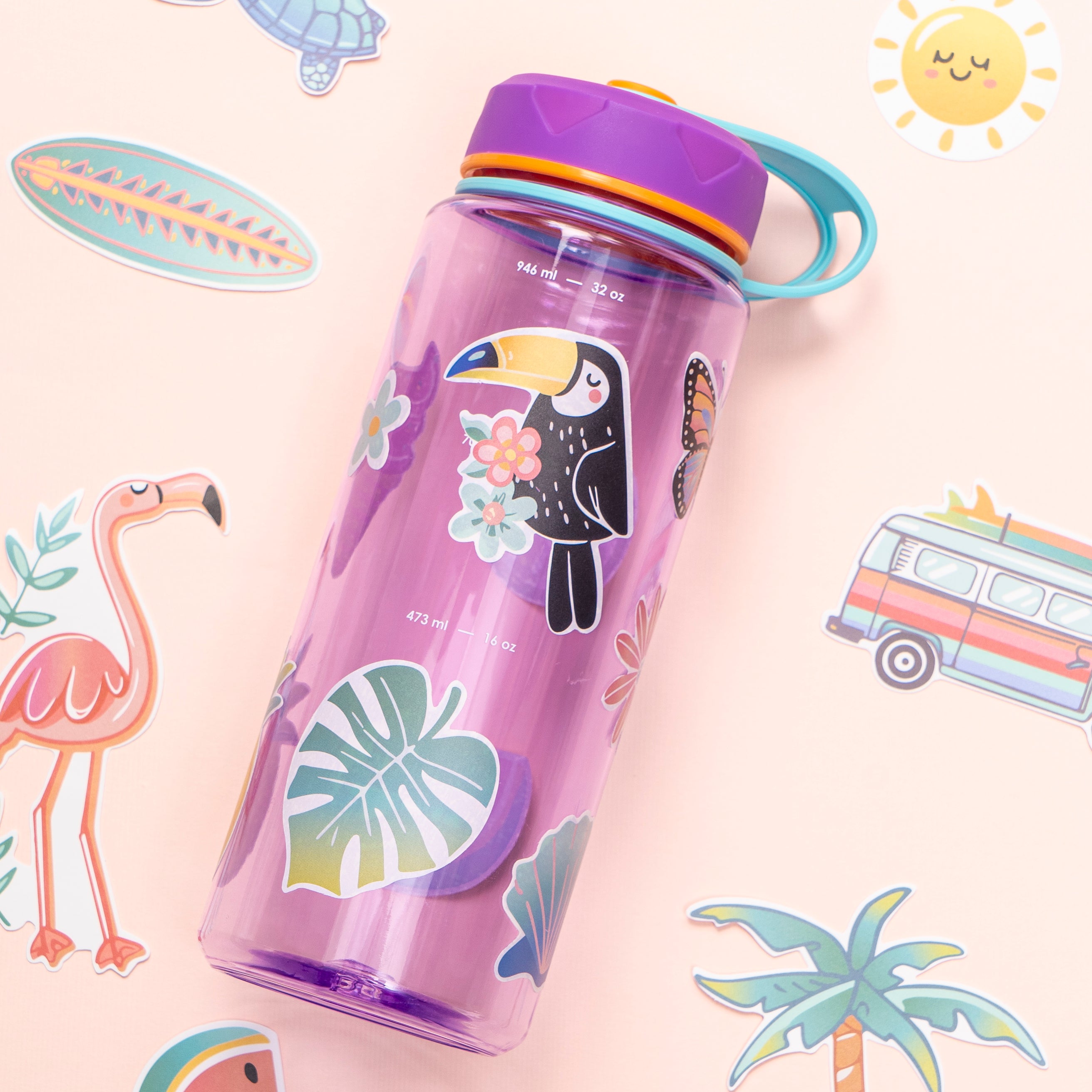 36oz Insulated Water Bottle with Leak-Proof Lid, Carry Strap & Measurement Markings - Purple - Perfect for Gym, Hiking & Outdoor Activities