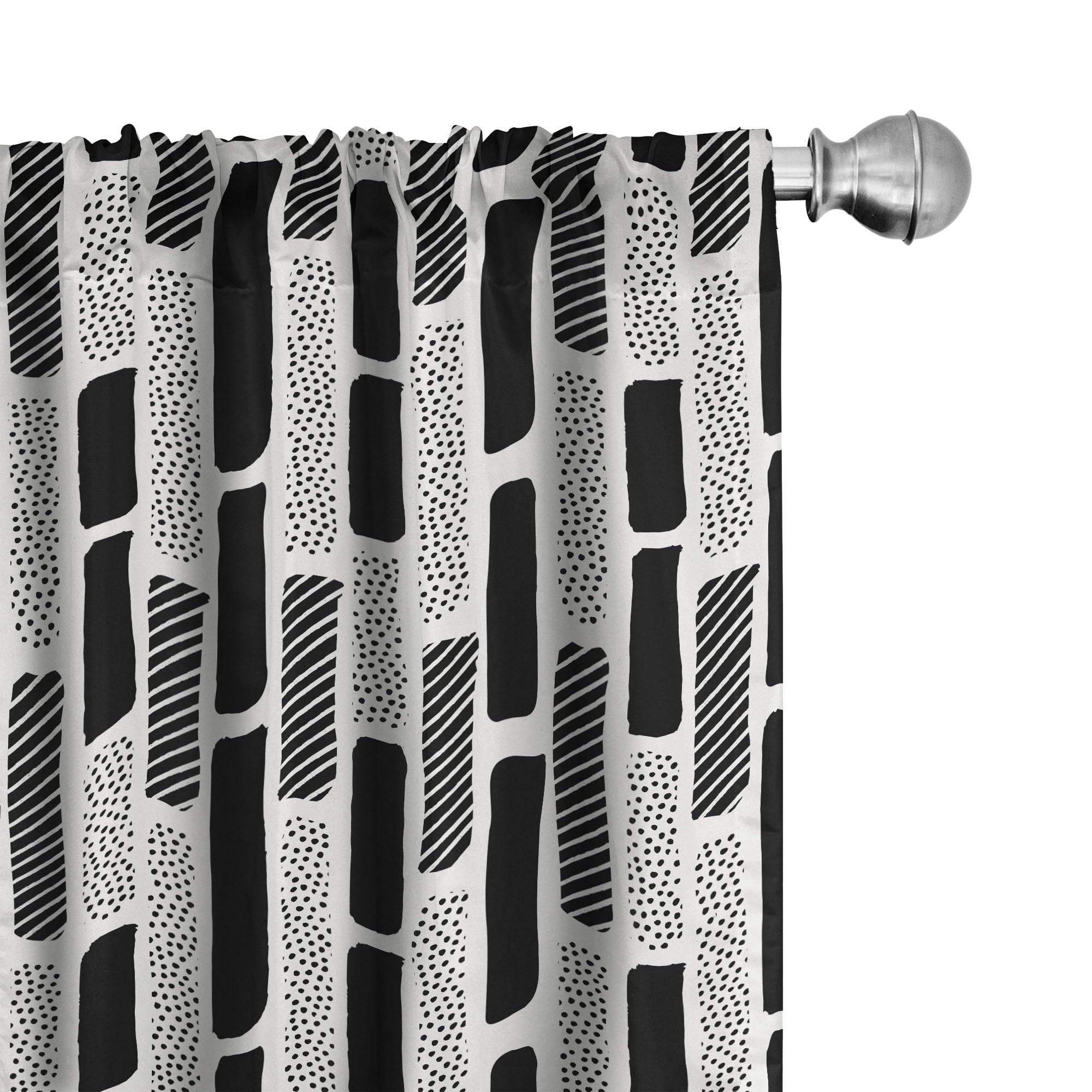 Ambesonne Abstract Curtains 2 Panel Set - Modern Monochrome Dots & Stripes Brush Mark Design, 28