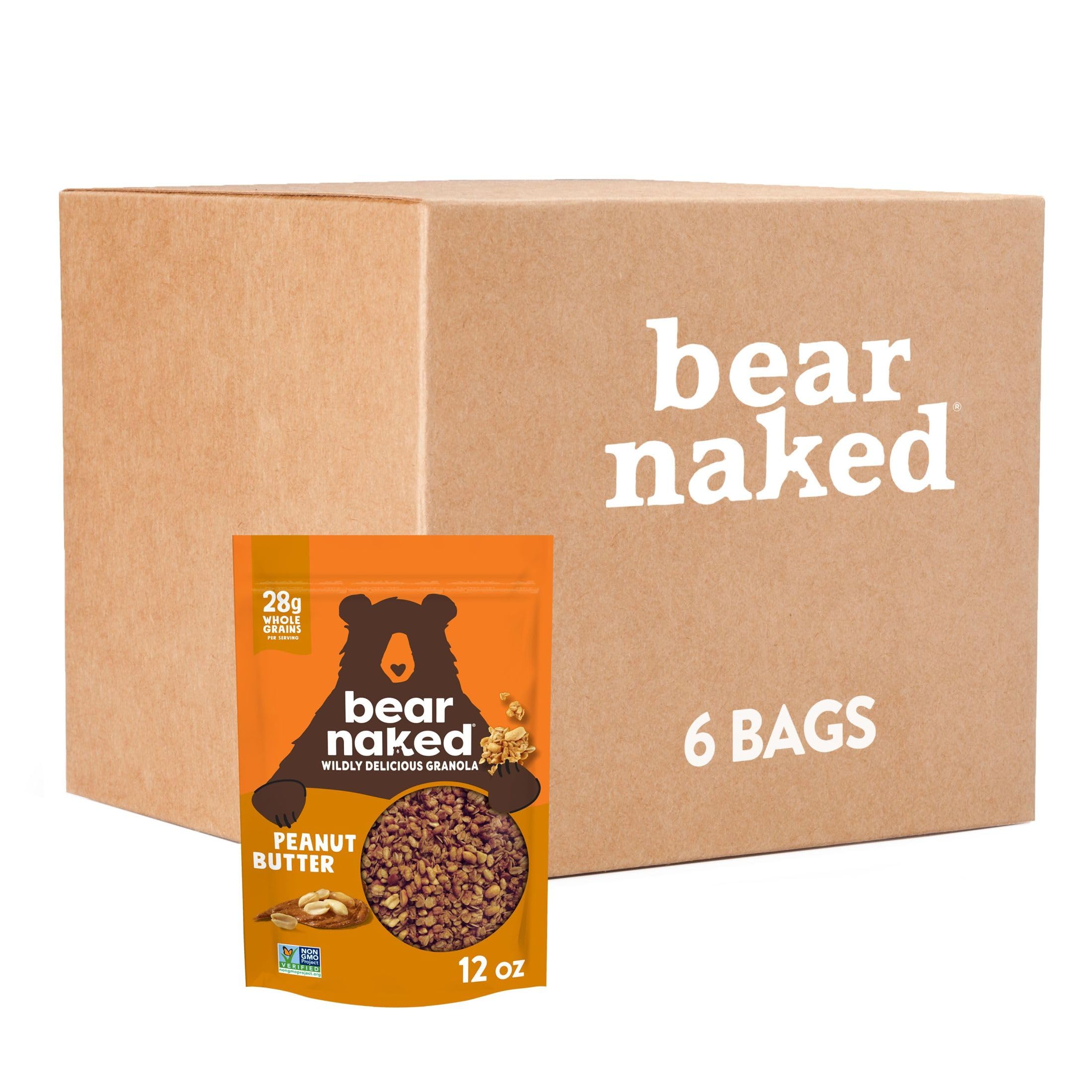 Bear Naked Granola Cereal - Peanut Butter Flavor, Healthy Breakfast & Snack, 6 Pack Bags - Perfect for On-the-Go, Office, or School Lunch