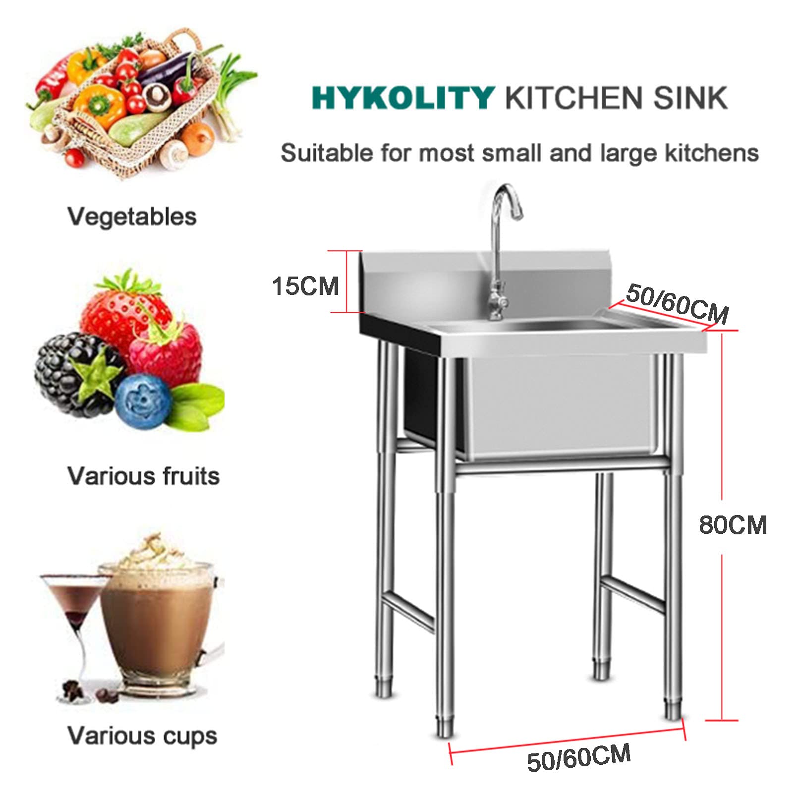 Stainless Steel Commercial Utility Sink - Heavy Duty 1 Compartment Kitchen Prep Sink with Strainer & Bottom Grid - Perfect for Restaurant, Commercial Kitchen, Laundry Room & Garage Use