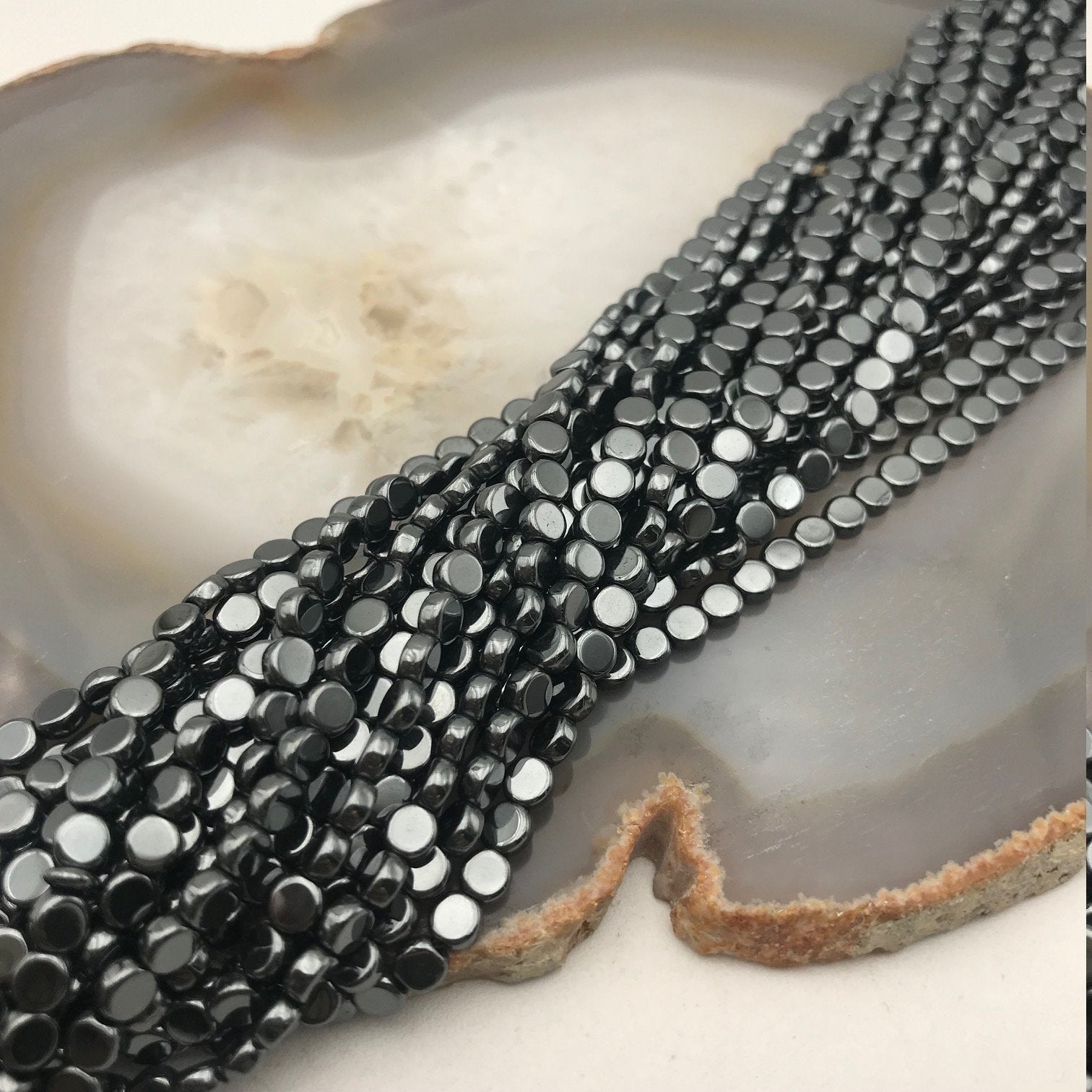 Premium Gray Hematite Smooth Coin Beads - 6mm, 8mm, 10mm, 15.5 Inch Strand for Jewelry Making - Perfect for Bracelets, Necklaces & DIY Craft Projects