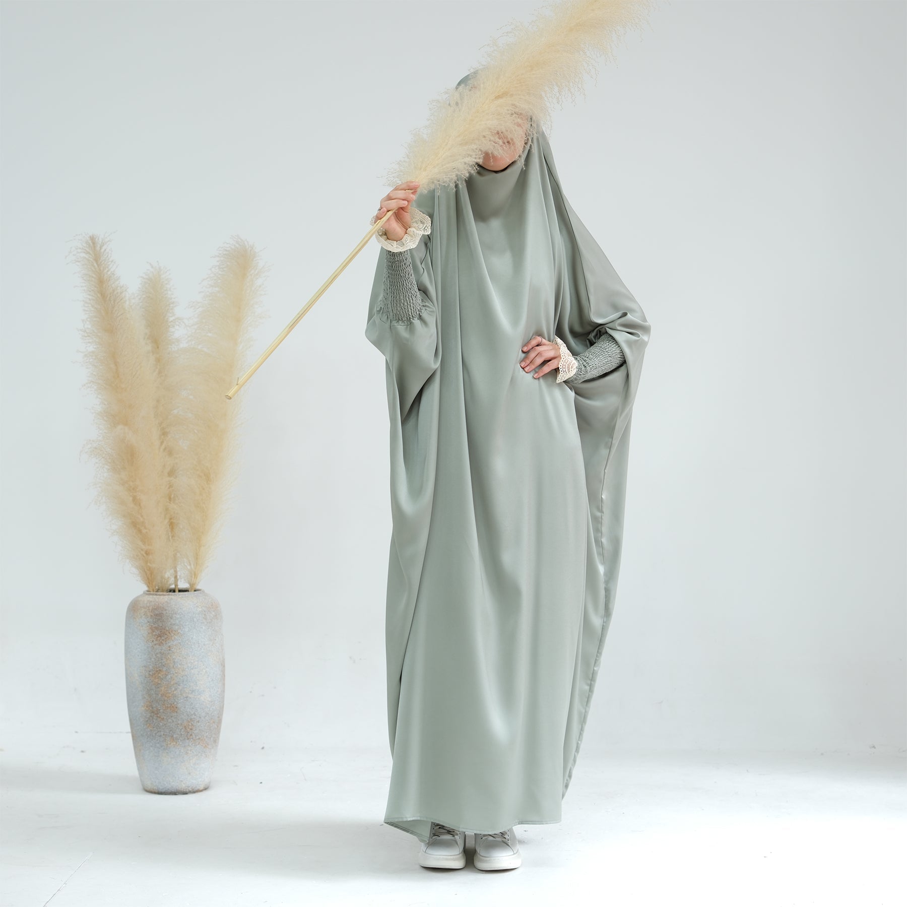 Marwa Satin Jilbab - Premium Modest Hijab Scarf in Sage Green for Women | Perfect for Prayer, Work & Everyday Wear