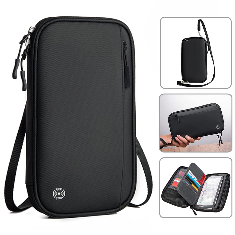ZTBH Crossbody Travel Wallet & Passport Holder - Durable RFID Blocking Document Organizer for Family Vacations, Airplane Trips & International Travel (Blue) - Perfect for Airport Security, Sightseeing & Daily Commute