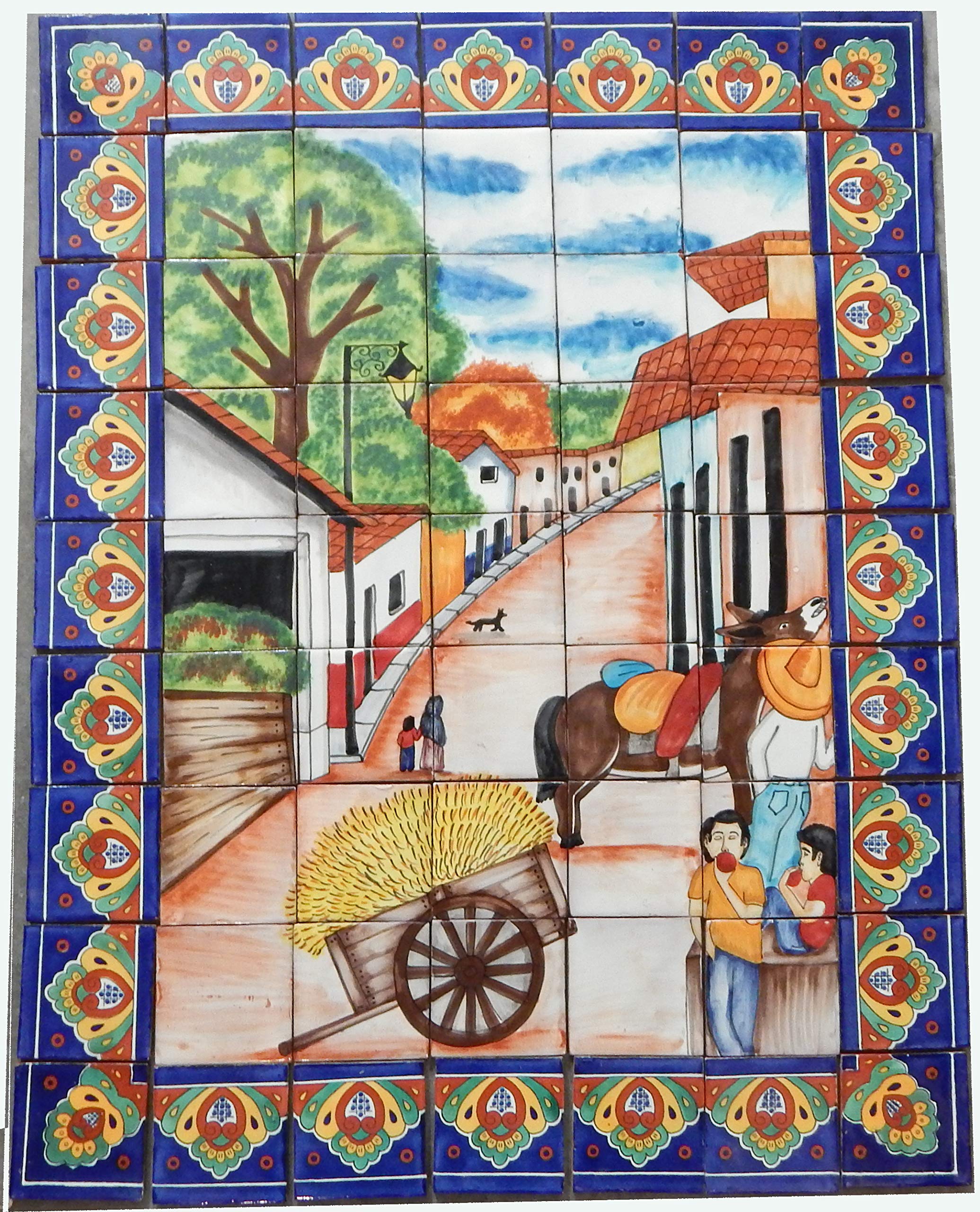 Handmade Mexican Talavera Mosaic Tile - Rustic Backsplash with Traditional Horse & Wagon Design (#48) | Authentic Wall Decor for Kitchen, Bathroom, or Outdoor Patio