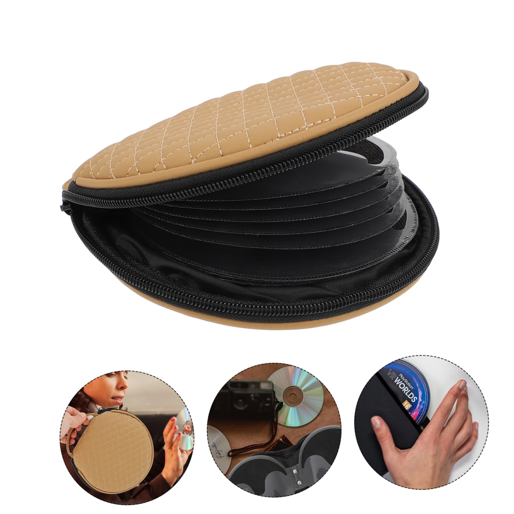Premium Leather Embroidered CD Storage Bag - Organize Your Music Collection at Home & in Car - Perfect for Travel, Office & Gift Giving