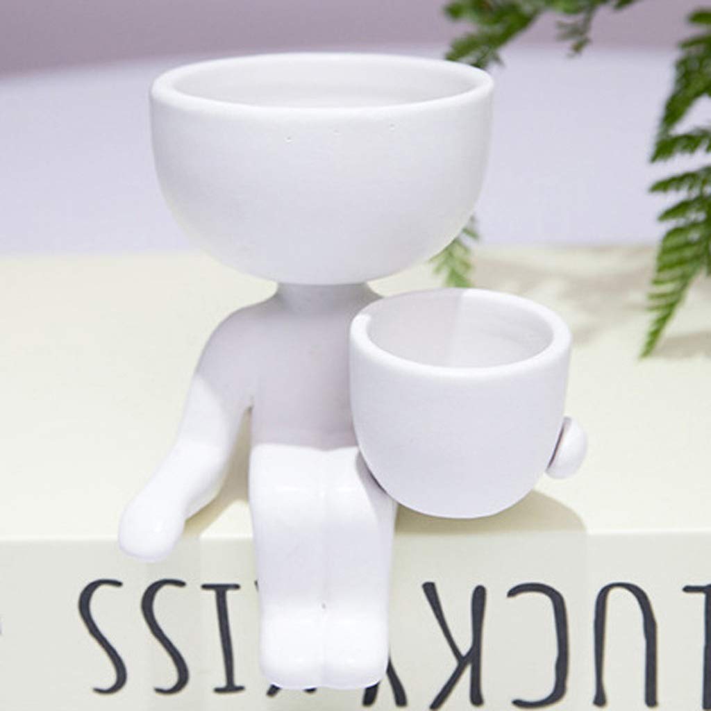 EKDSPW White Human Shaped Ceramic Flower Pot - Succulent Planter Vase for Home & Office Decor - Perfect for Indoor Plants, Cacti, and Small Flowers