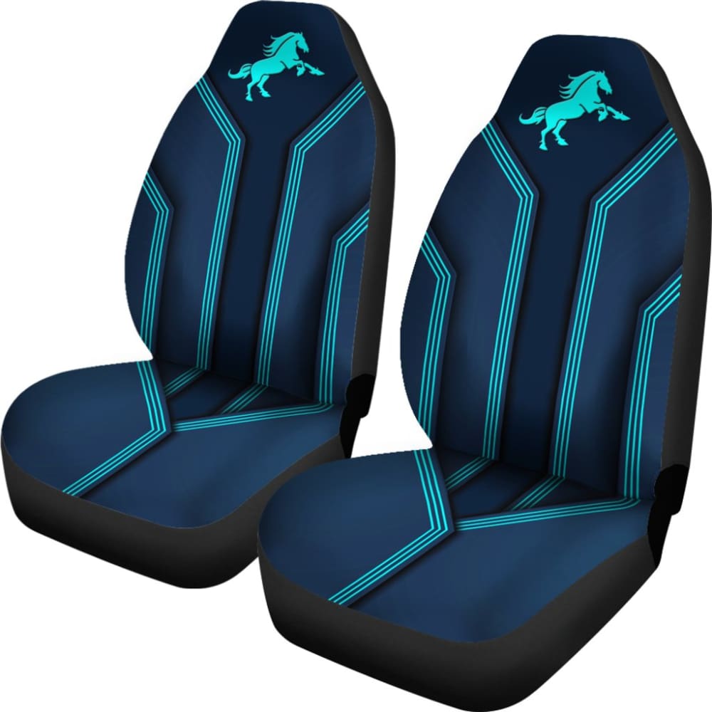 Premium Turquoise Horse Mustang Custom Metallic Print Car Seat Covers - Universal Fit for Ford Mustang 1964-2023 - Waterproof & Anti-Slip Design for Sports Cars & Daily Commutes