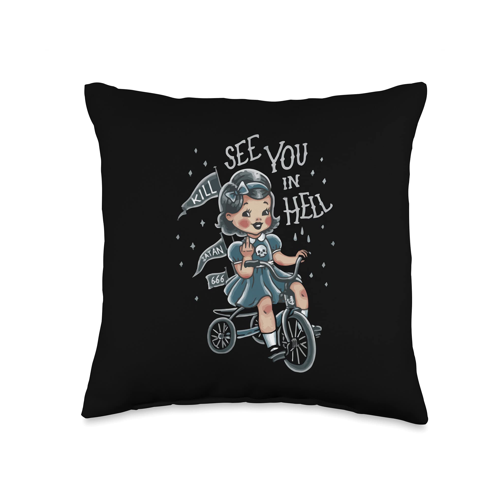E-Girl Aesthetic Soft Grunge Gothic Tee - Funny 'See You in Hell' Graphic Statement T-Shirt & 16x16 Multicolor Throw Pillow Set | Alternative Fashion for Concerts, Halloween & Dark Academia Outfits