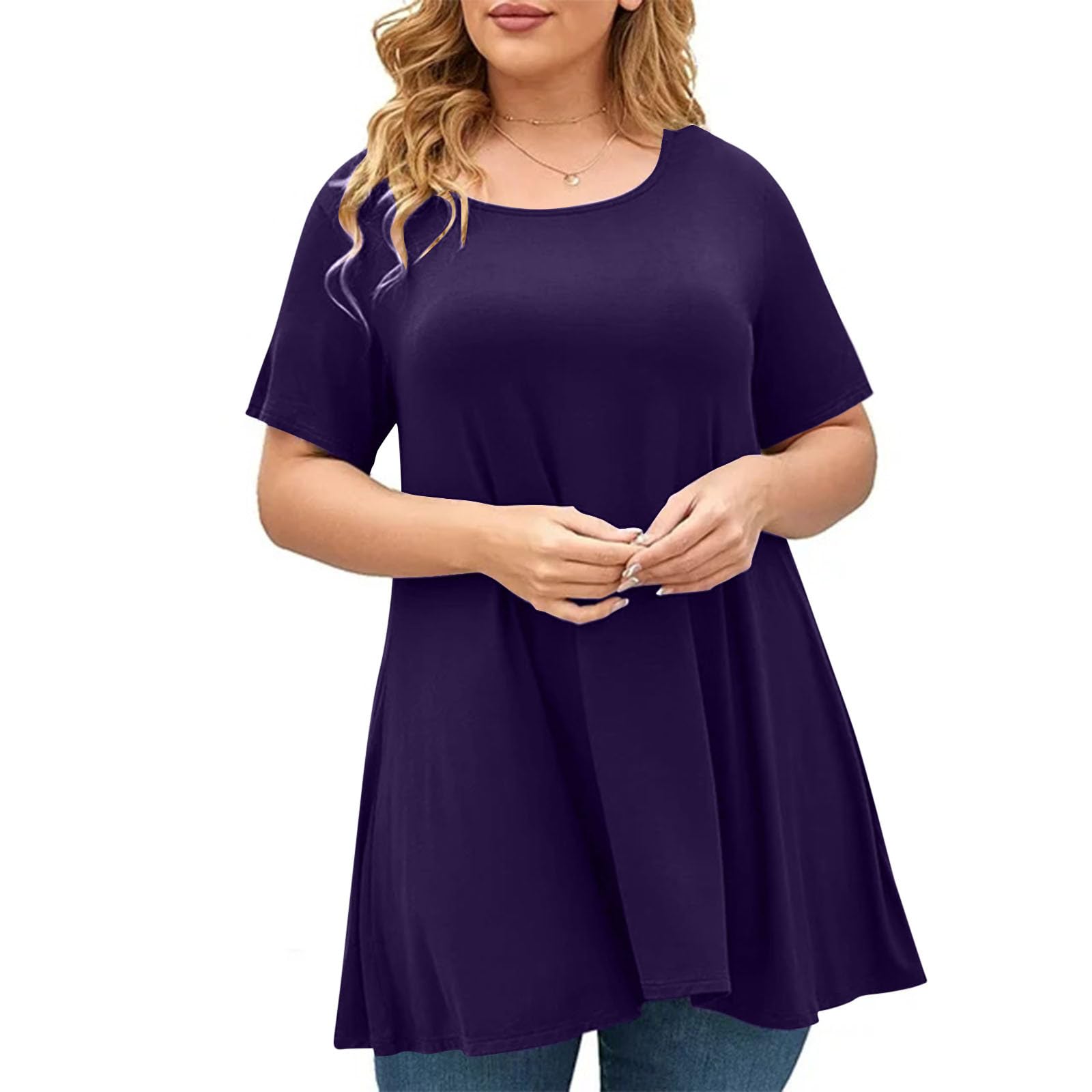 Plus Size Tops for Women - Short Sleeve Swing Shirts & Summer Blouses - Casual Comfortable Outfits - Perfect for Office, Date Night & Weekend Wear
