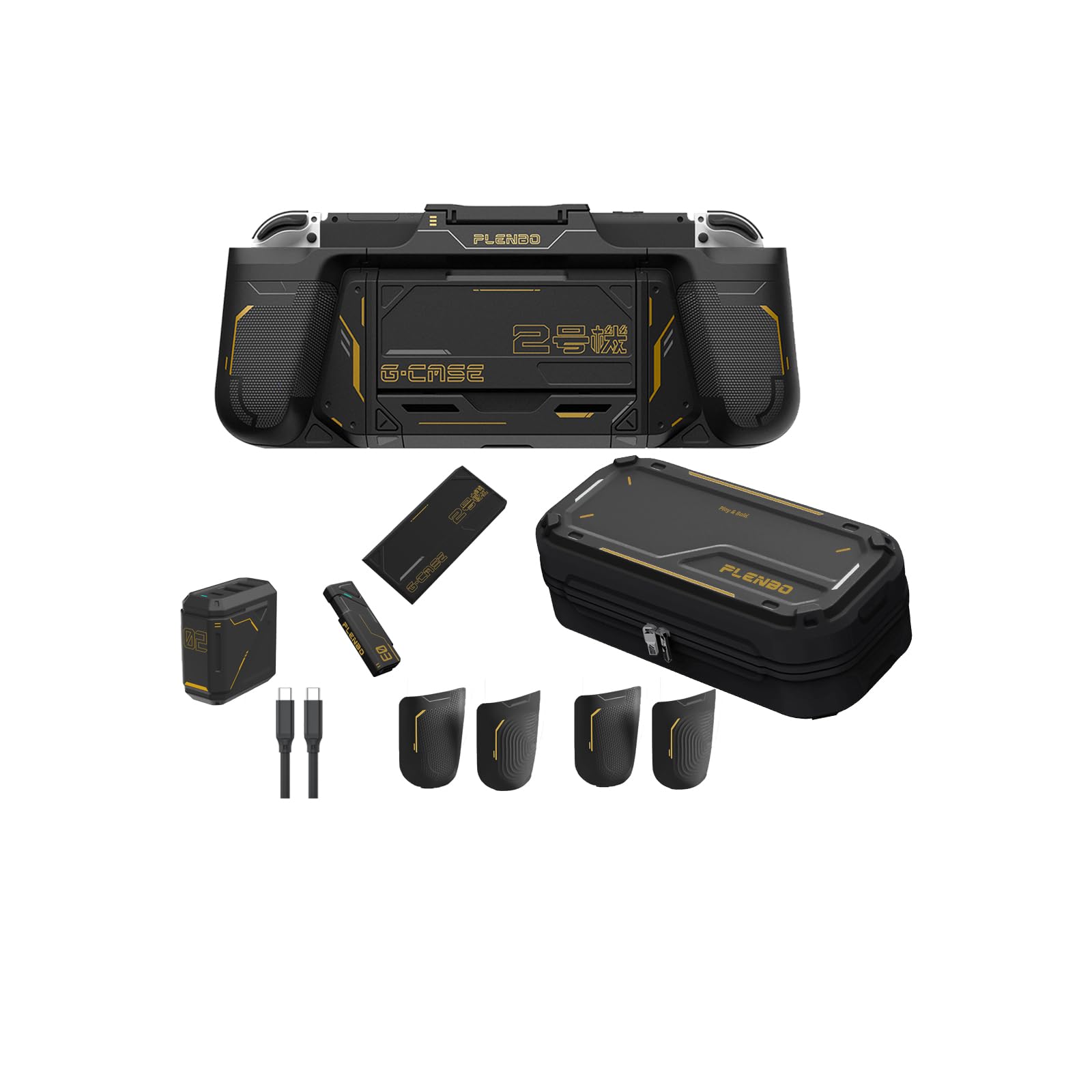 Plenbo G-case Family Kit (Upgraded) for Nintendo Switch OLED - Protective Grip Case, Dock Charger, BT 5.0 Controller Adapter, USB-C Cable & Carry Bag - Perfect for Gaming at Home, Travel & Multiplayer Parties - Black