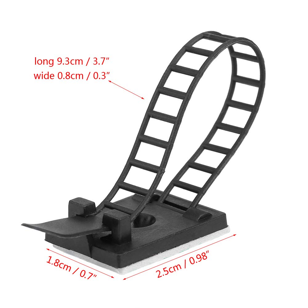 50pcs Black Self-Adhesive Adjustable Cable Clips - Heavy Duty Wire Organizer for Car, Home & Office - Perfect for Managing Cords, Wires, and Cables Under Desks, Behind TVs, and in Vehicles
