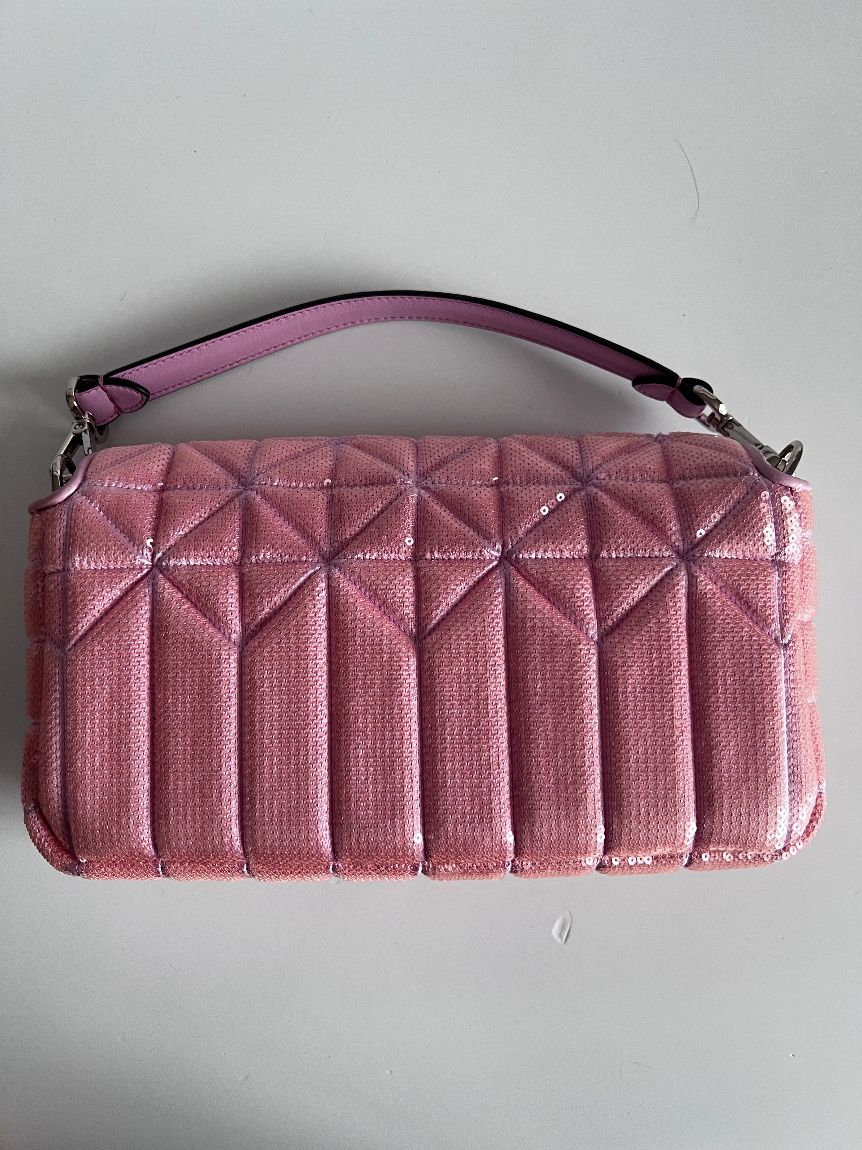 Fendi Pink Sequins Magnetic Buckle Baguette Bag - Detachable & Replaceable Strap for Women, Perfect for Parties, Weddings & Evening Events