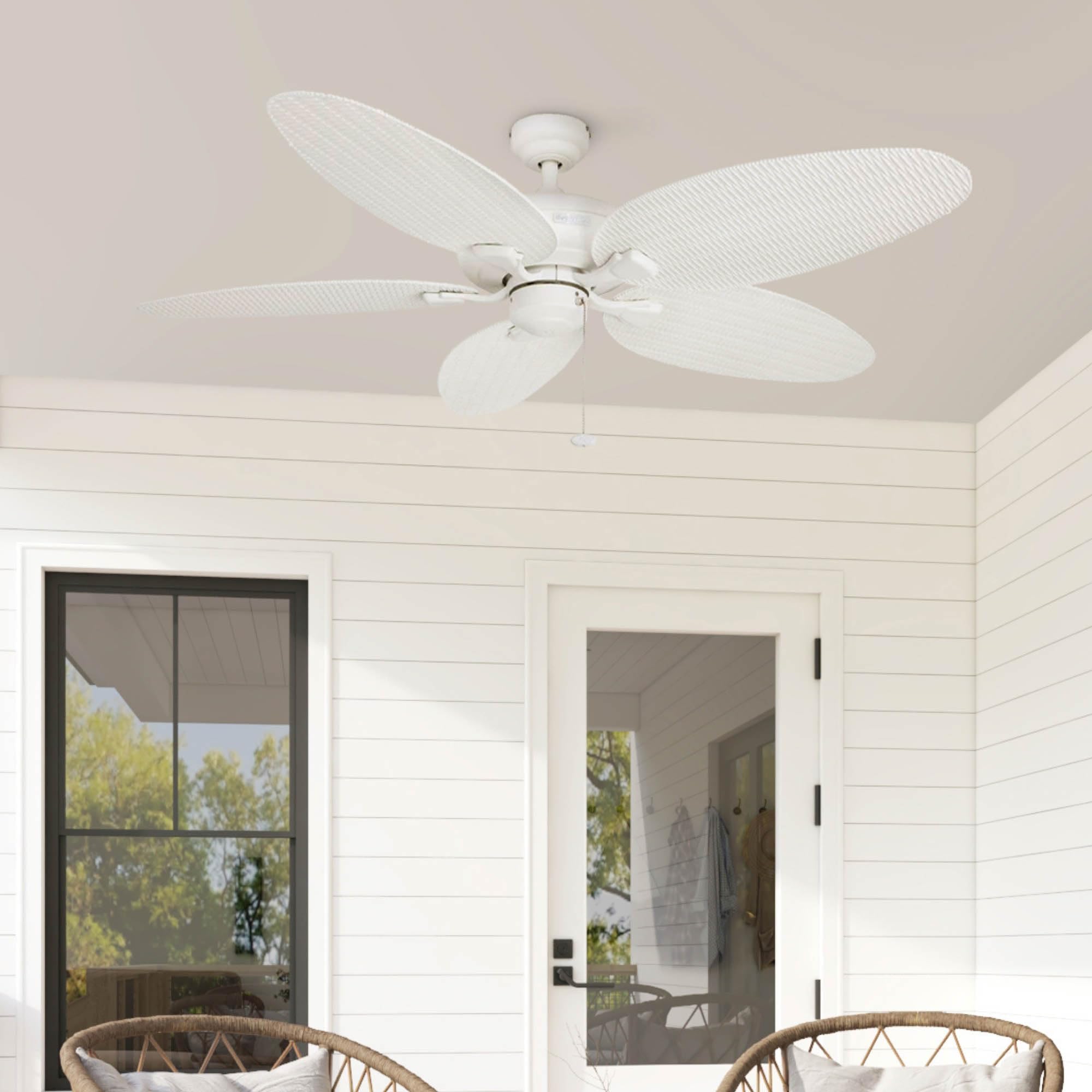 Honeywell Duval 52 Inch Indoor/Outdoor Ceiling Fan with Pull Chain - Tri-Mount 5 Blade Tropical Design, ETL Damp Rated, White (50206-01) - Perfect for Living Rooms, Bedrooms, Patios and Covered Outdoor Spaces