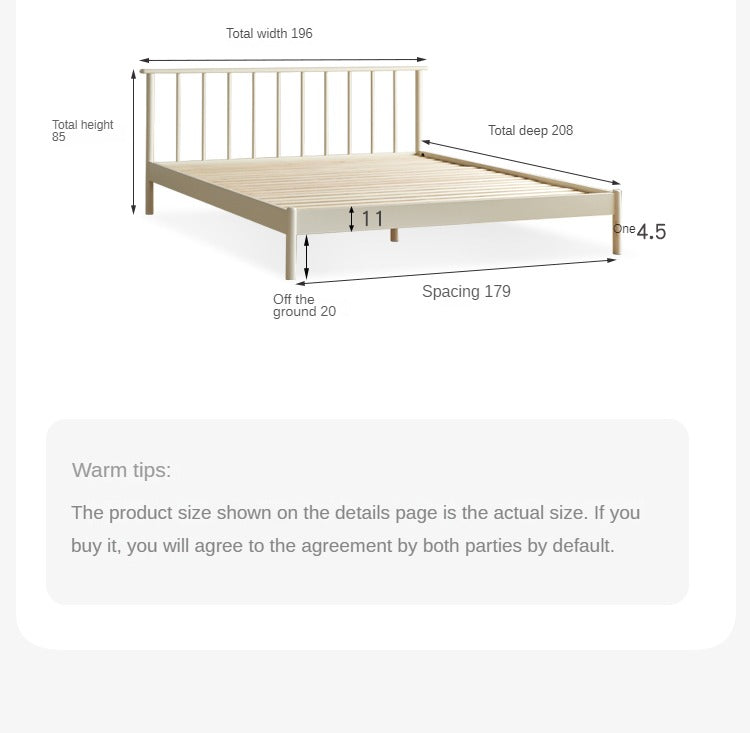 Solid Pine Wood Bed - Nordic Light Luxury White Bed Frame for Master Bedroom, Guest Room & Modern Home Decor