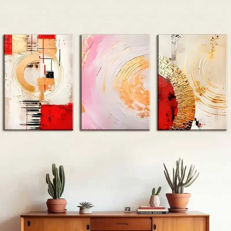 3-Piece Modern Abstract Geometric Gold Wall Art Set - Framed Canvas 40x60cm (16x24in) - High Quality Print - 100% Australian Made - Ready to Hang - Perfect for Living Room, Bedroom & Office Decor