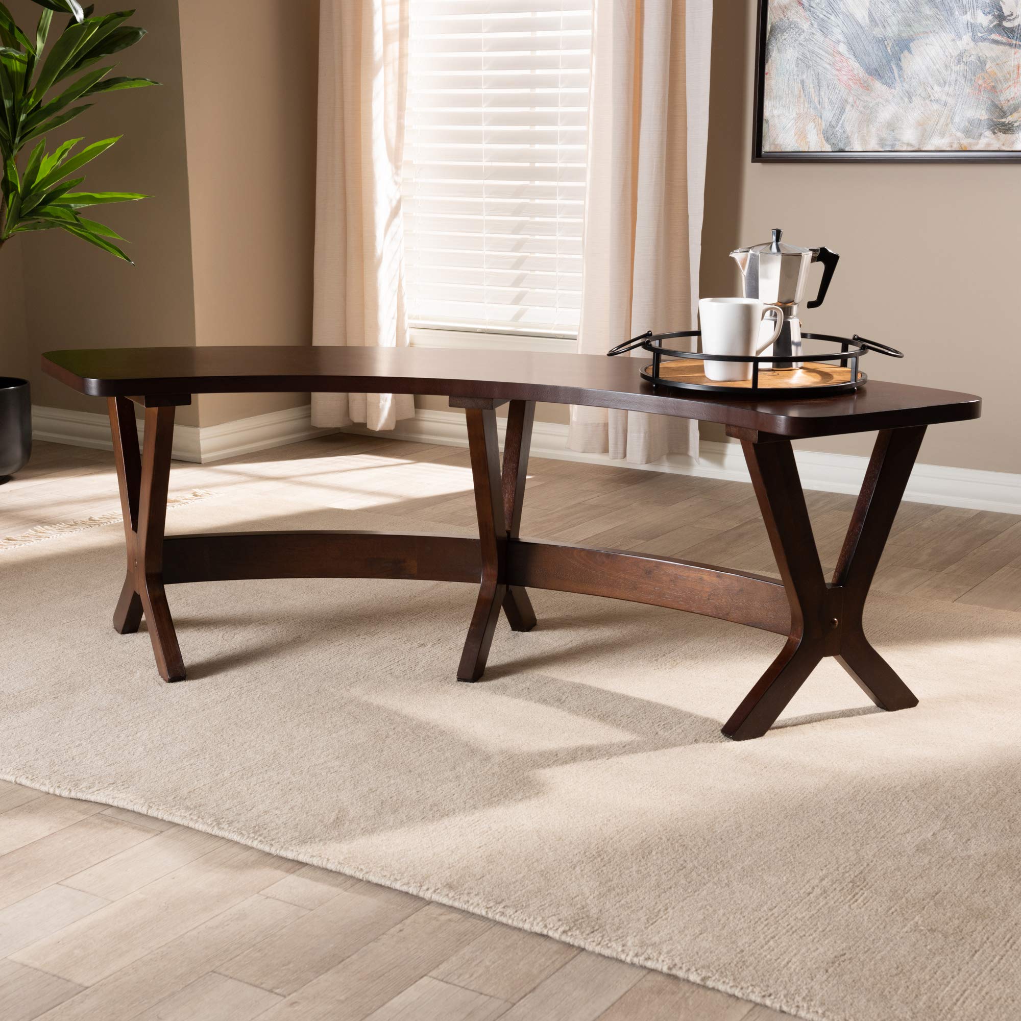 Baxton Studio Berlin Mid-Century Modern Dining Bench - Walnut Finished Wood Curved Bench for Kitchen, Dining Room & Entryway - Comfortable Seating for Family Gatherings