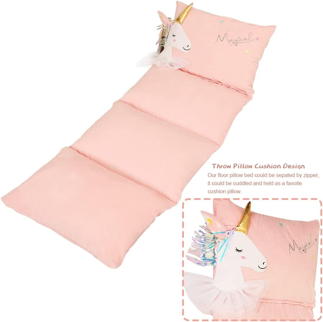 Unicorn Kids Floor Pillow - Soft Bed Seat Cover for Girls, Queen Size - Perfect for Playroom, Bedroom, and Cozy Reading Nook