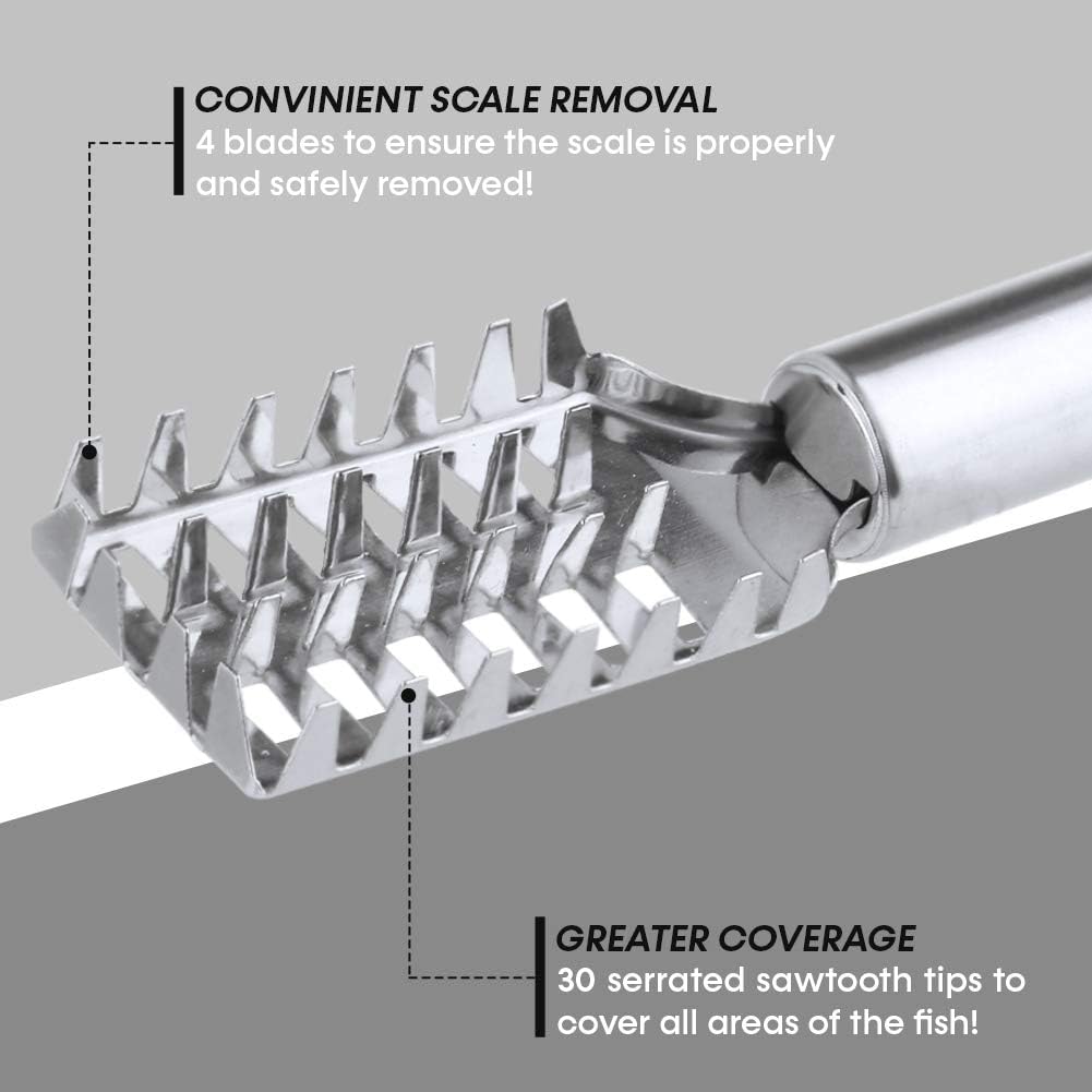 NAPPWE Stainless Steel Fish Scale Scraper - Professional Fish Skin Remover & Peeler Tool with Sawtooth Blade - Perfect for Cleaning Fish, Kitchen Prep & Seafood Cooking
