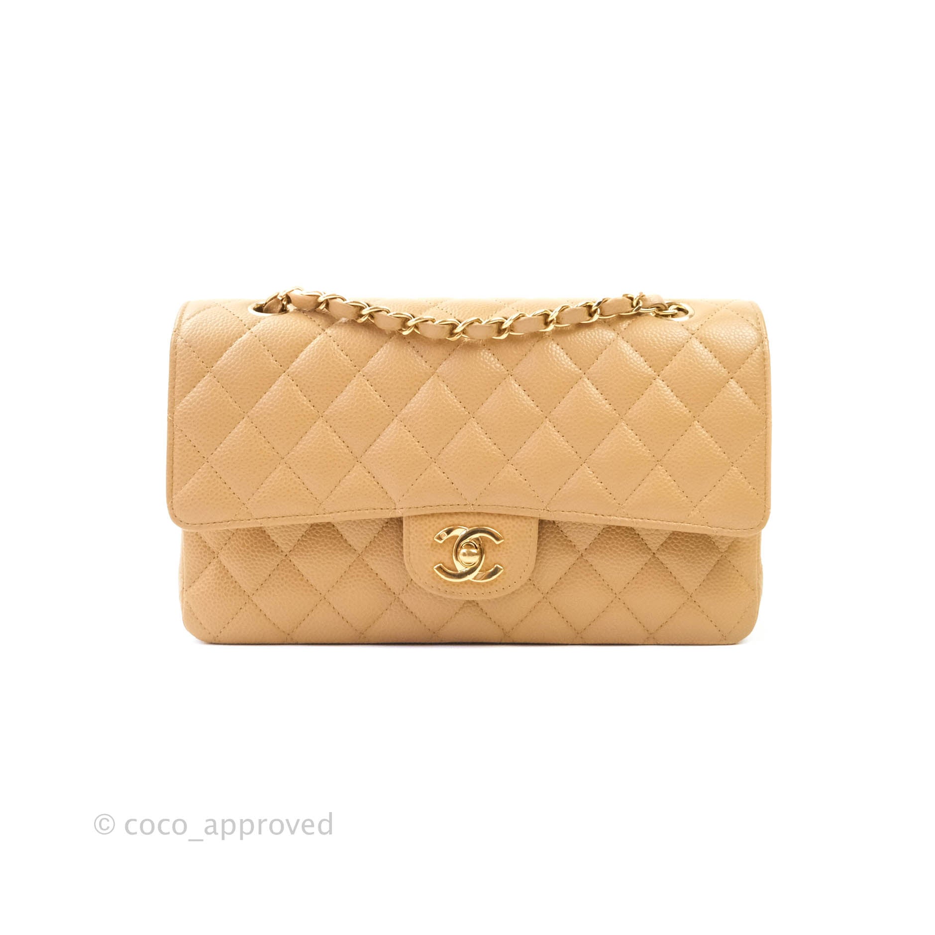 Chanel Classic M/L Medium Double Flap Bag in Dark Beige Caviar Leather with 24K Gold Hardware - Luxury Shoulder Bag for Women, Perfect for Work, Evening Events & Special Occasions