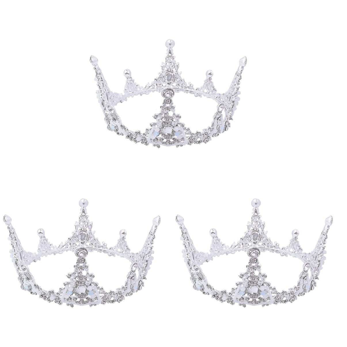 FOMIYES 3-Piece Crystal Princess Tiara Set for Girls - Round Full Crown Birthday Party Accessories for Kids, Women, Bridal & Special Occasions