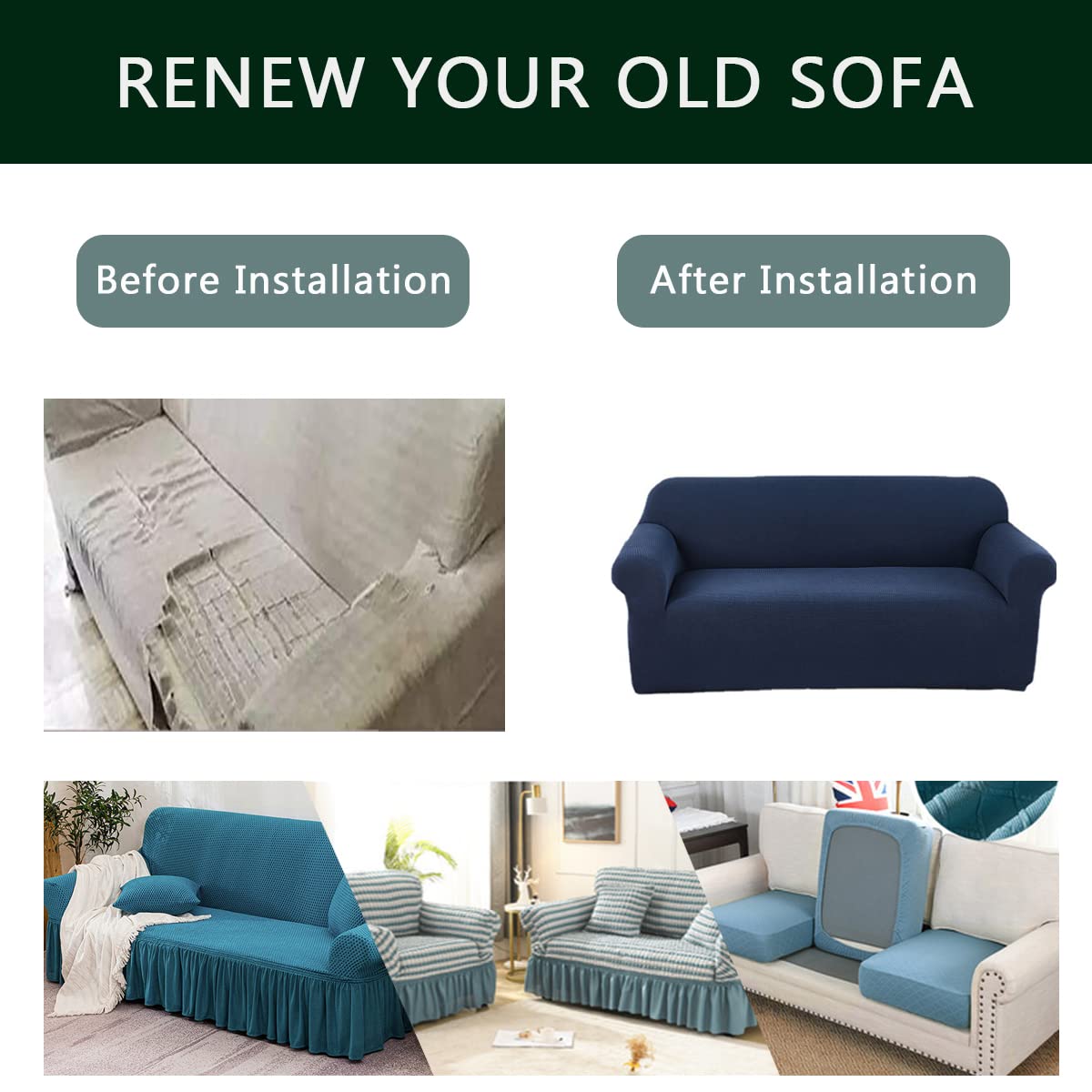 Stretch Sofa Slipcover 1-Piece 4-Seat Sofa Cover - Elastic Bottom Furniture Protector for Couch, Polyester Spandex Jacquard Fabric with Small Checks (Khaki) - Perfect for Kids, Pets & Everyday Use in Living Room