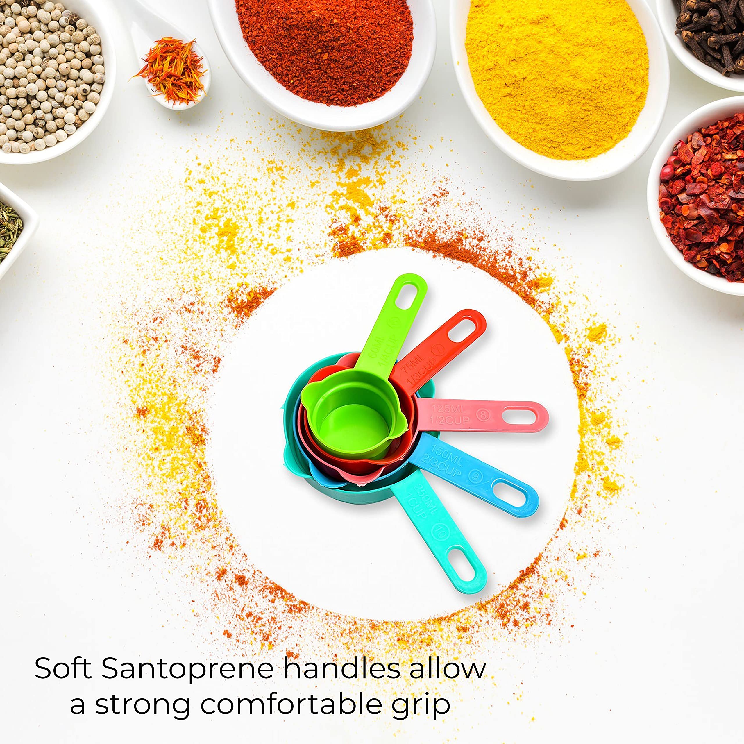 **Mapperz 10-Piece Smart Plastic Measuring Spoon & Cup Set - Baking & Cooking Tools (Teaspoon, Tablespoon, Cups) - Multicolor - Perfect for Cake Baking, Meal Prep & Kitchen Measuring**
