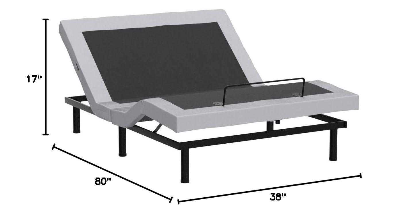 Twin XL Adjustable Bed Base with Dual Massage, USB Ports & Zero Gravity - Anti-Snore, Memory Positions, Under Bed Lighting & Wireless Remote - Perfect for Back Pain Relief, Reading & Relaxation in Bedroom