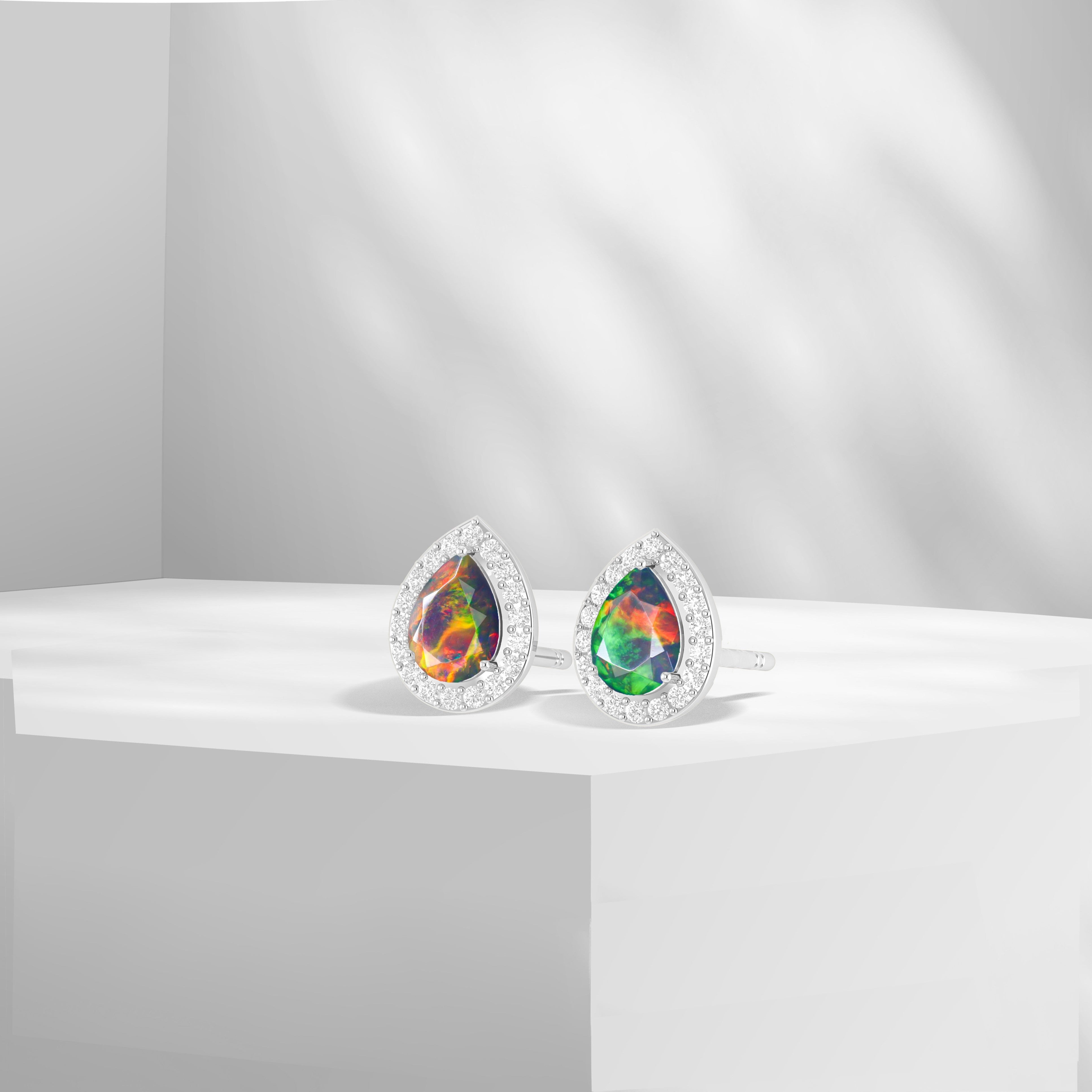 Natural Fire Opal Stud Earrings for Women - Dainty Pear-Shaped Gemstone Jewelry for Everyday Wear & Special Occasions