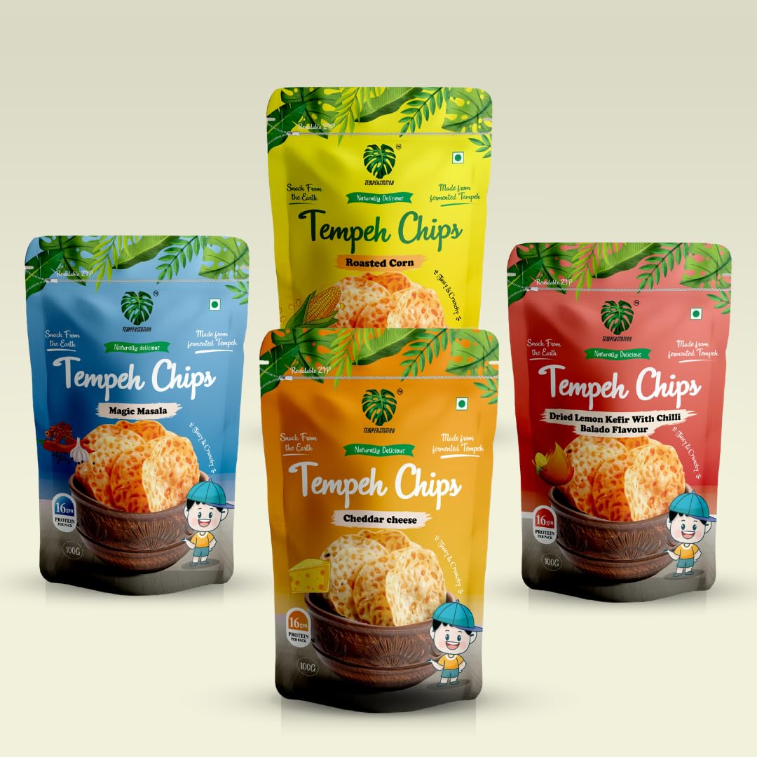 TEMPEHSTATION Tempeh Protein Chips - 5 Pack (100g Each) | Vegan, Gluten-Free, High Fiber, Low Carb Snacks | Peri-Peri, Balado, Sour Cream, Cheddar Cheese, Spanish Tomato Flavors | Healthy Plant-Based Protein for Keto Diet, Weight Loss & On-The-Go Snacking
