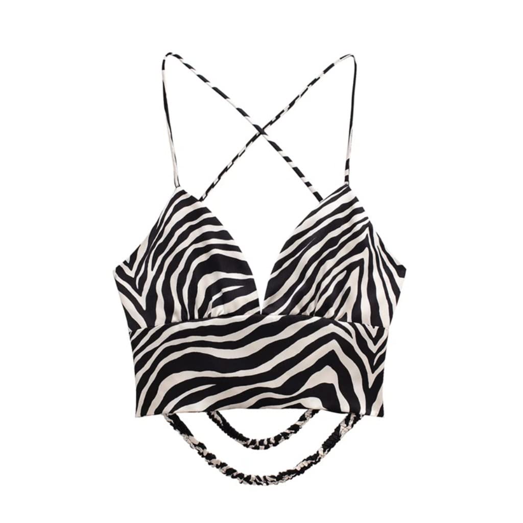 Women's Printed Satin Cropped Halter Tank Top - Sleeveless Tie Front Summer Beachwear (Color A, Size S) | Perfect for Beach Vacations, Pool Parties & Summer Outfits