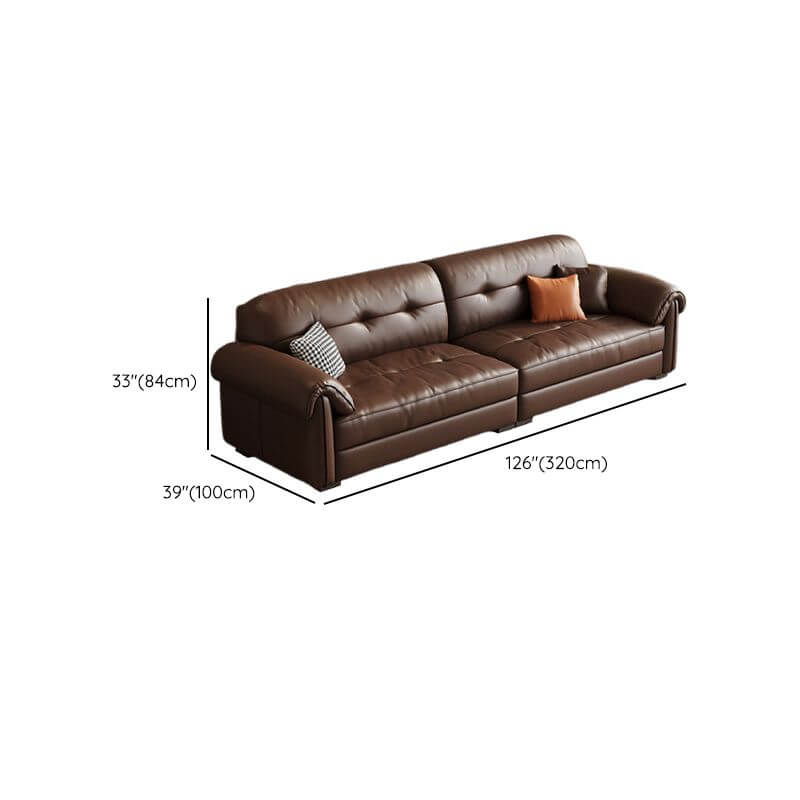 Minimalist Waterproof Auburn Leather Floor Sofa - 3/4 Seater Modern Sectional Couch for Living Room, Lounge & Small Spaces