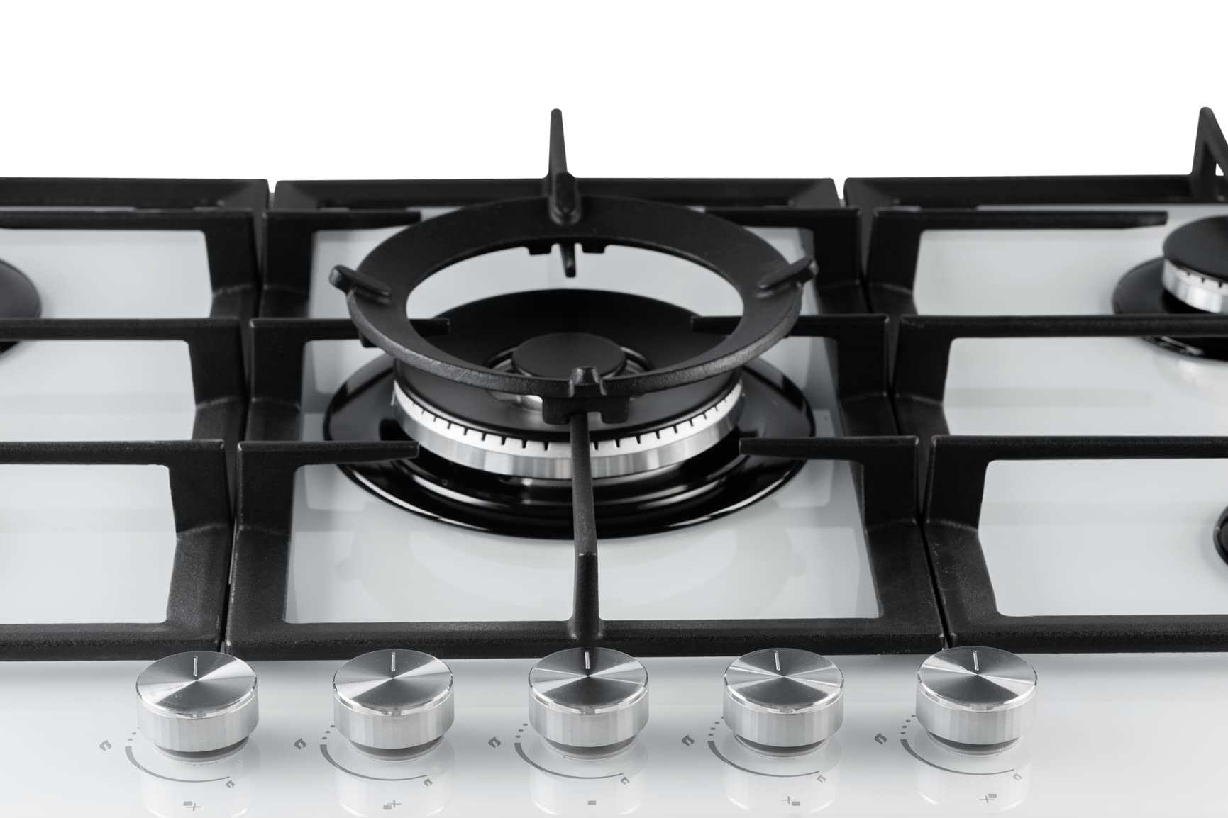 PremierTech 36 Inch 5 Burner Gas Cooktop with Cast Iron Grates - Professional Wok Compatible, White Glass Surface for Modern Kitchens