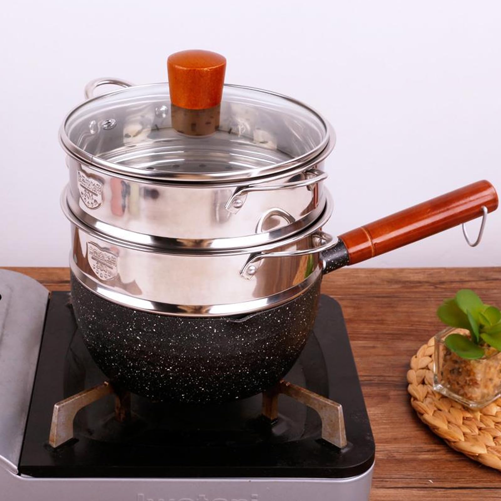 Operitacx Stainless Steel Steamer Basket with Handles - Stackable Steamer Pot Basket with Lid for Dumplings, Vegetables & Buns | Perfect for Asian Cooking, Healthy Meal Prep & Kitchen Use