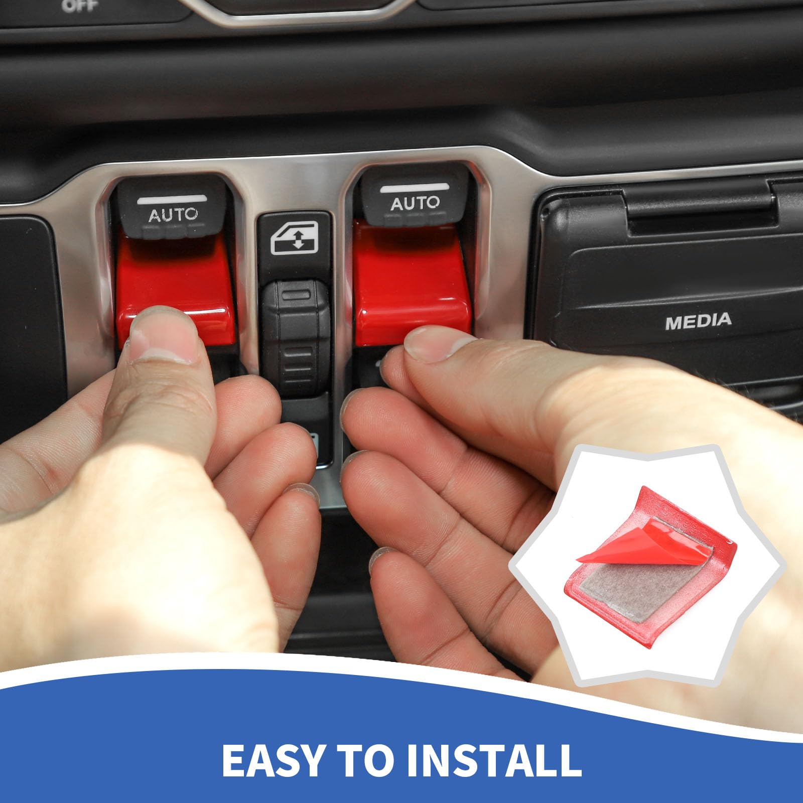 JL Window Switch Cover - Red Center Console Window Lift Switch Button Trim Compatible with 2018-2023 Jeep Wrangler JL JLU & Gladiator JT | Interior Accessories Upgrade for Enhanced Style & Protection | Perfect for Off-Roading & Daily Driving
