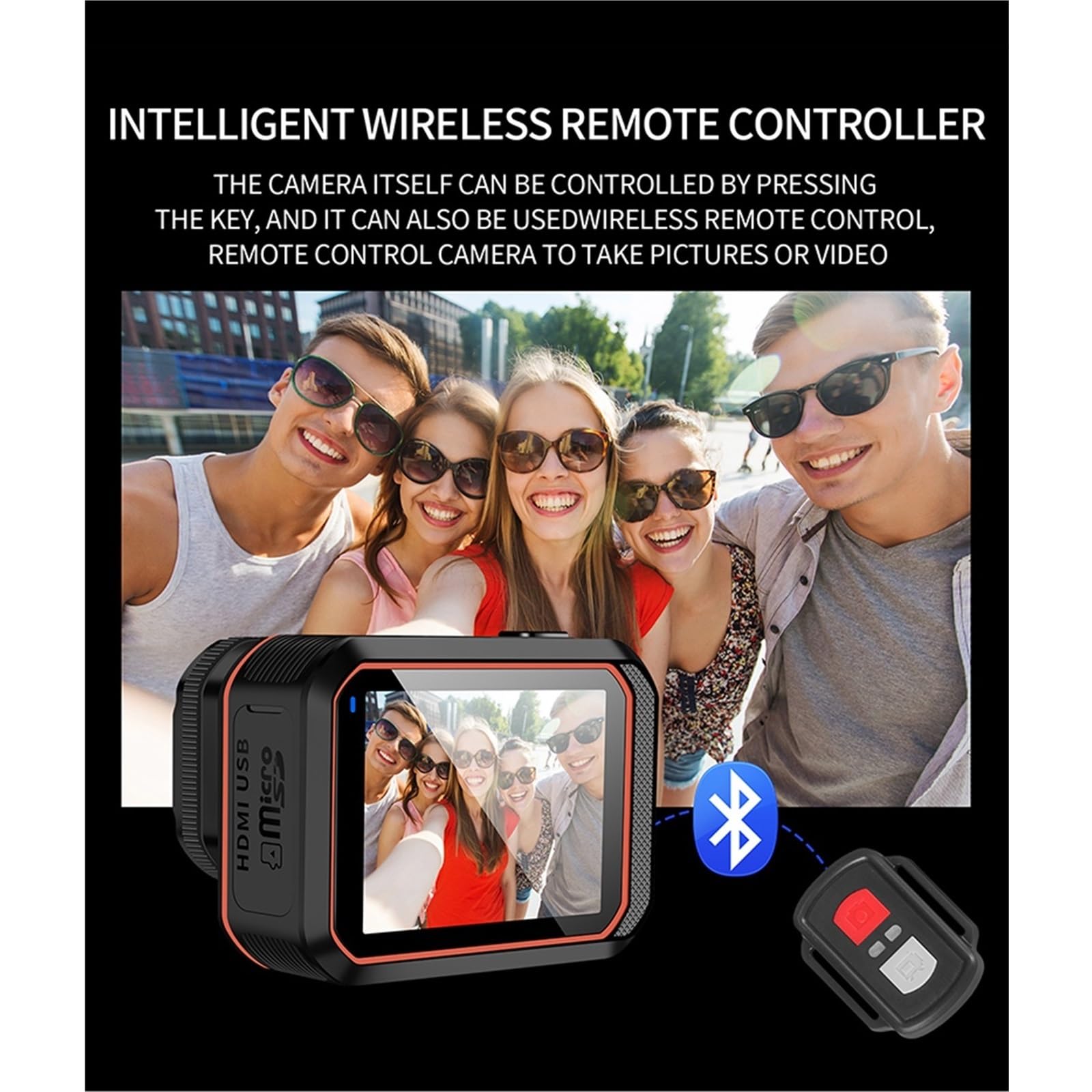 MZZYG 4K60FPS Waterproof Action Camera with Remote Control & Touch Screen - 64GB Card & Selfie Stick Included - Perfect for Sports, Helmet Mounting, Driving & Vlogging