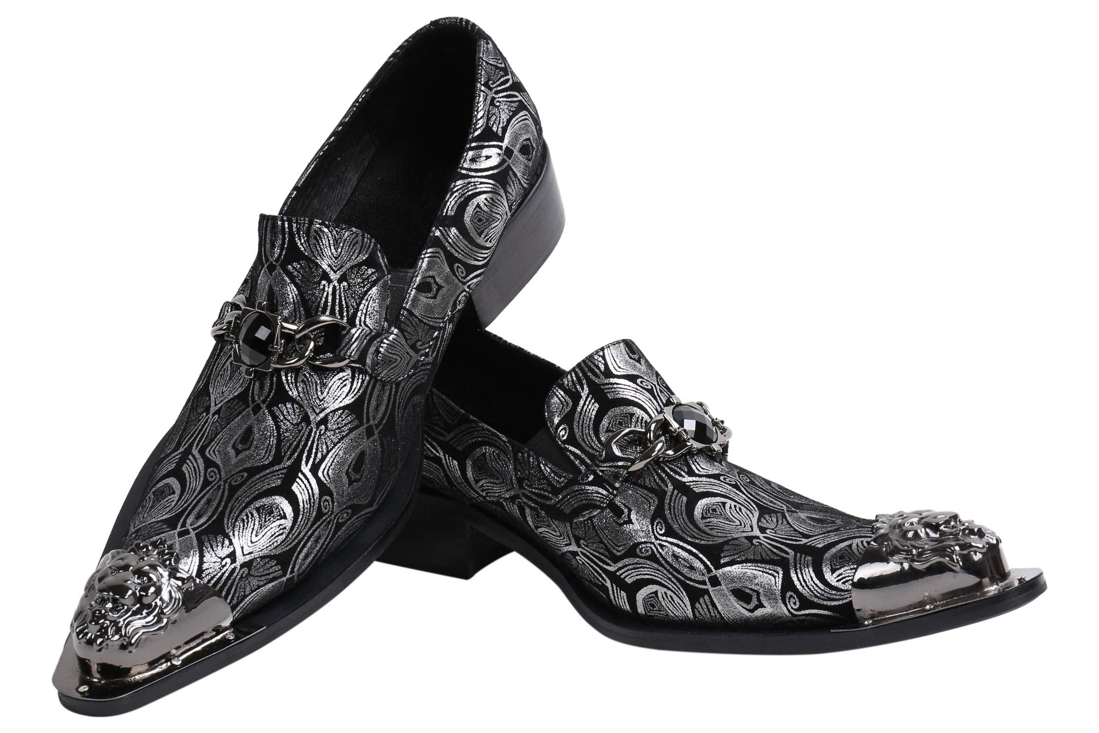 Santimon Men's Pointed Toe Loafers - Western Dress Shoes with Rhinestone Buckle & Metal Tip | Genuine Leather Slip-On Shoes for Casual, Office & Party Wear